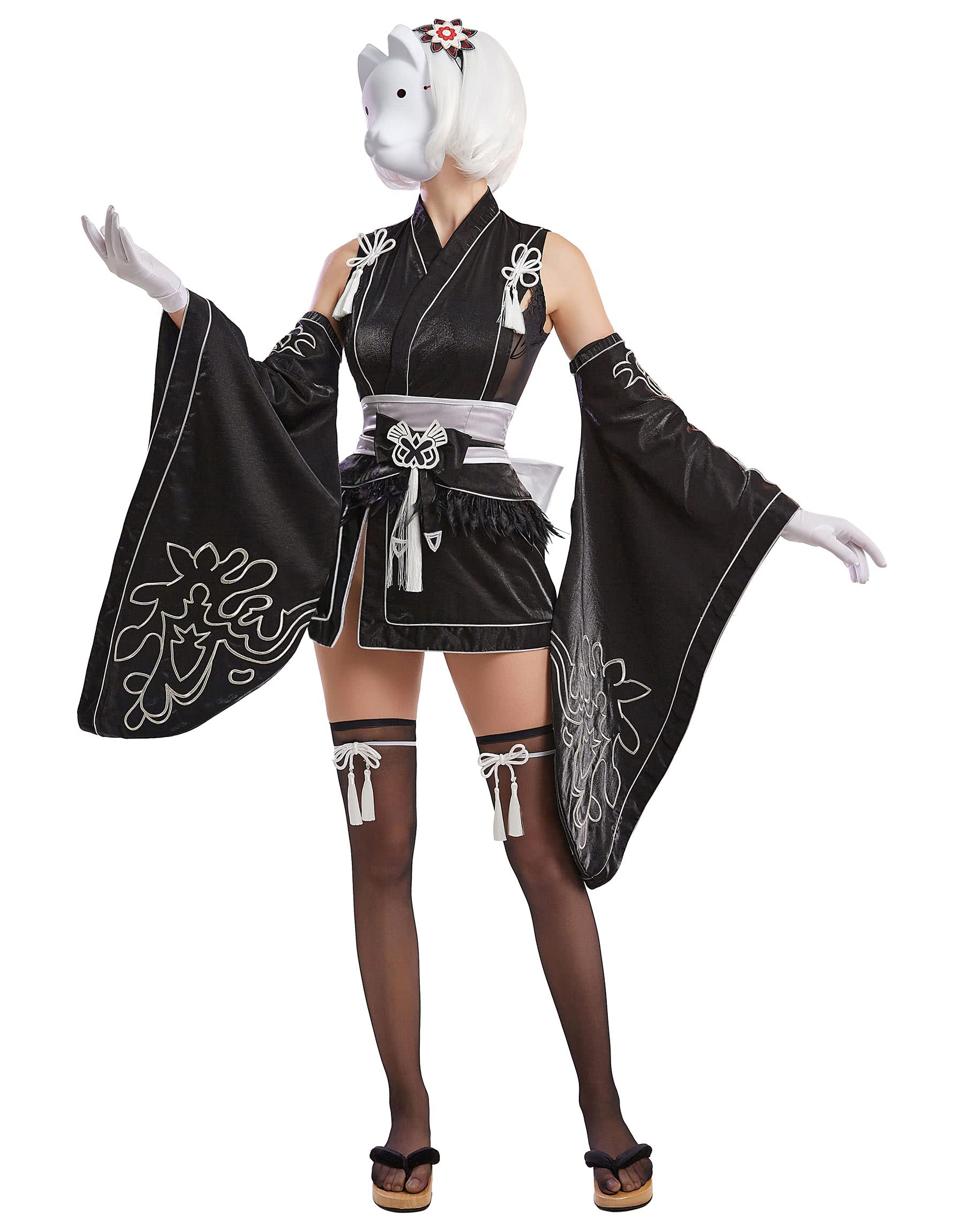 Women's Cosplay Costume Black Kimono Set with Stockings Hair band