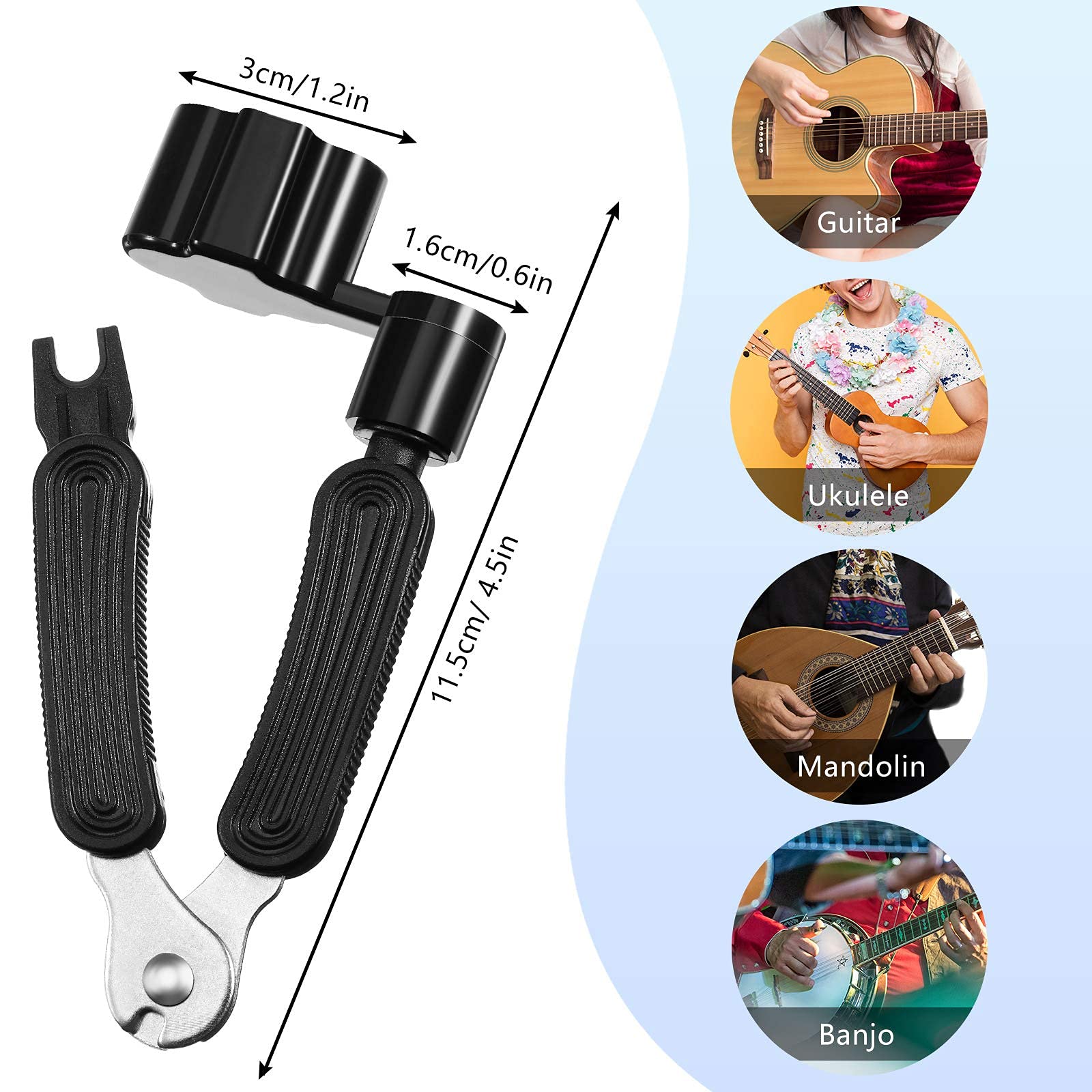 Nawijarka strun gitarowych, 2 szt. 3 w 1, nóż do strun gitarowych i mostek, narzędzia do naprawy gitary, akustyczne narzędzie do nawijania strun gitarowych, basu, skrzypiec, ukulele