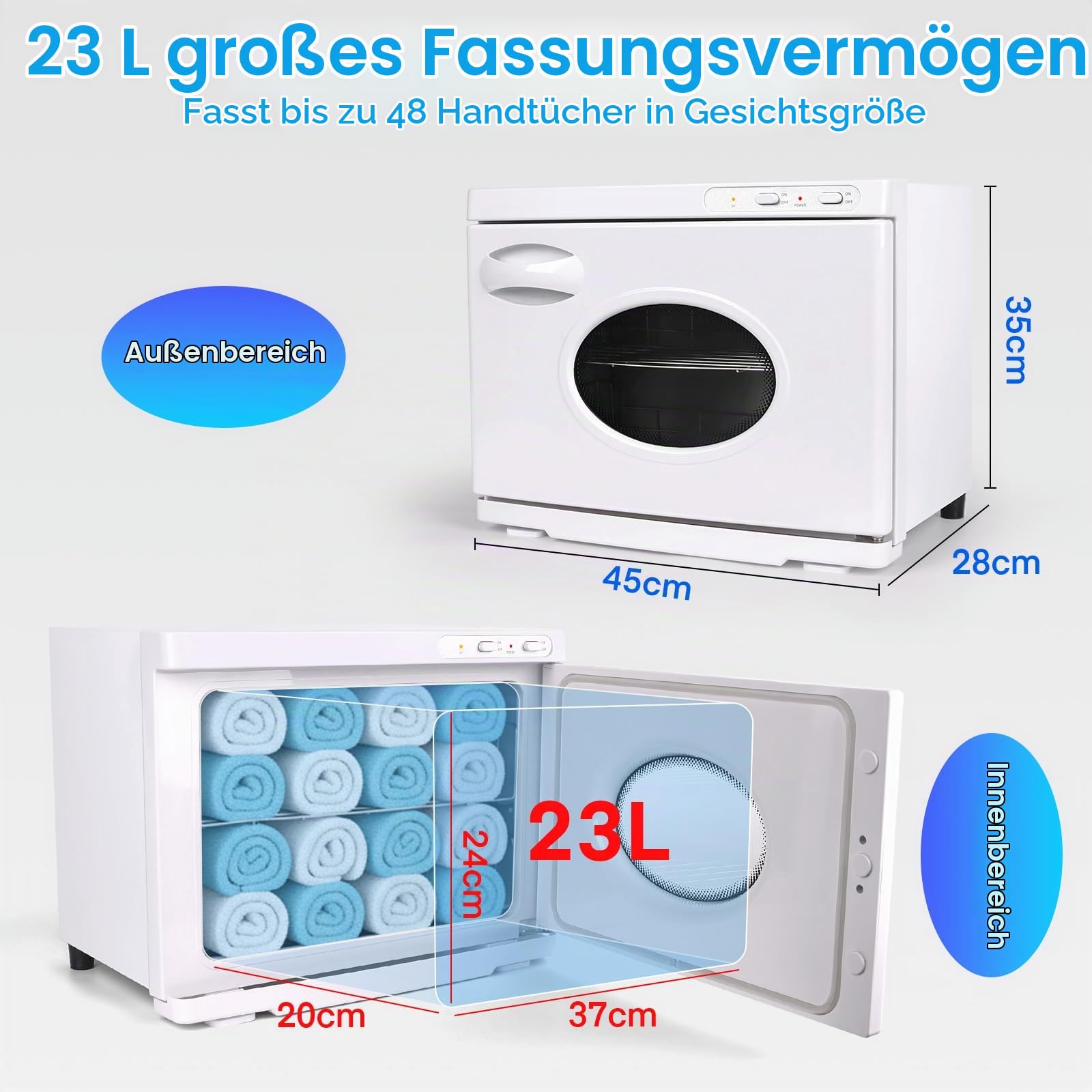 TopDirect 23L Handtuchwärmer Kosmetik, Hot Towel Warmer mit Sichtfenster | mit UV-Sterilisation, Großes Handtuch Wärmegerät für Spa, Kosmetikstudio & Friseur