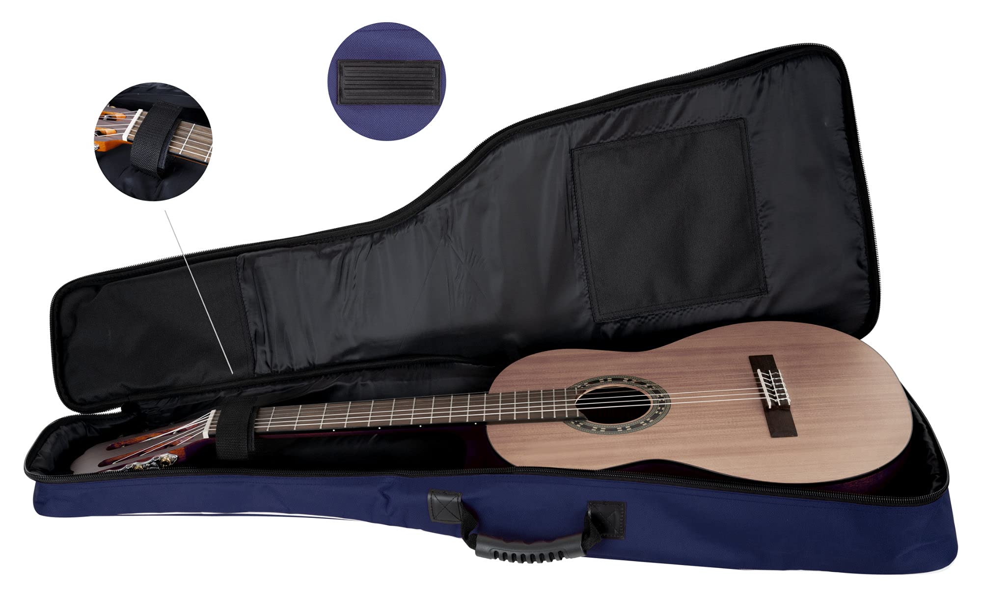 ROCKTILE Custodia Per Chitarra Classica 1/2 (gigbag imbottito, imbracatura zaino, 2 tasche esterne) blu
