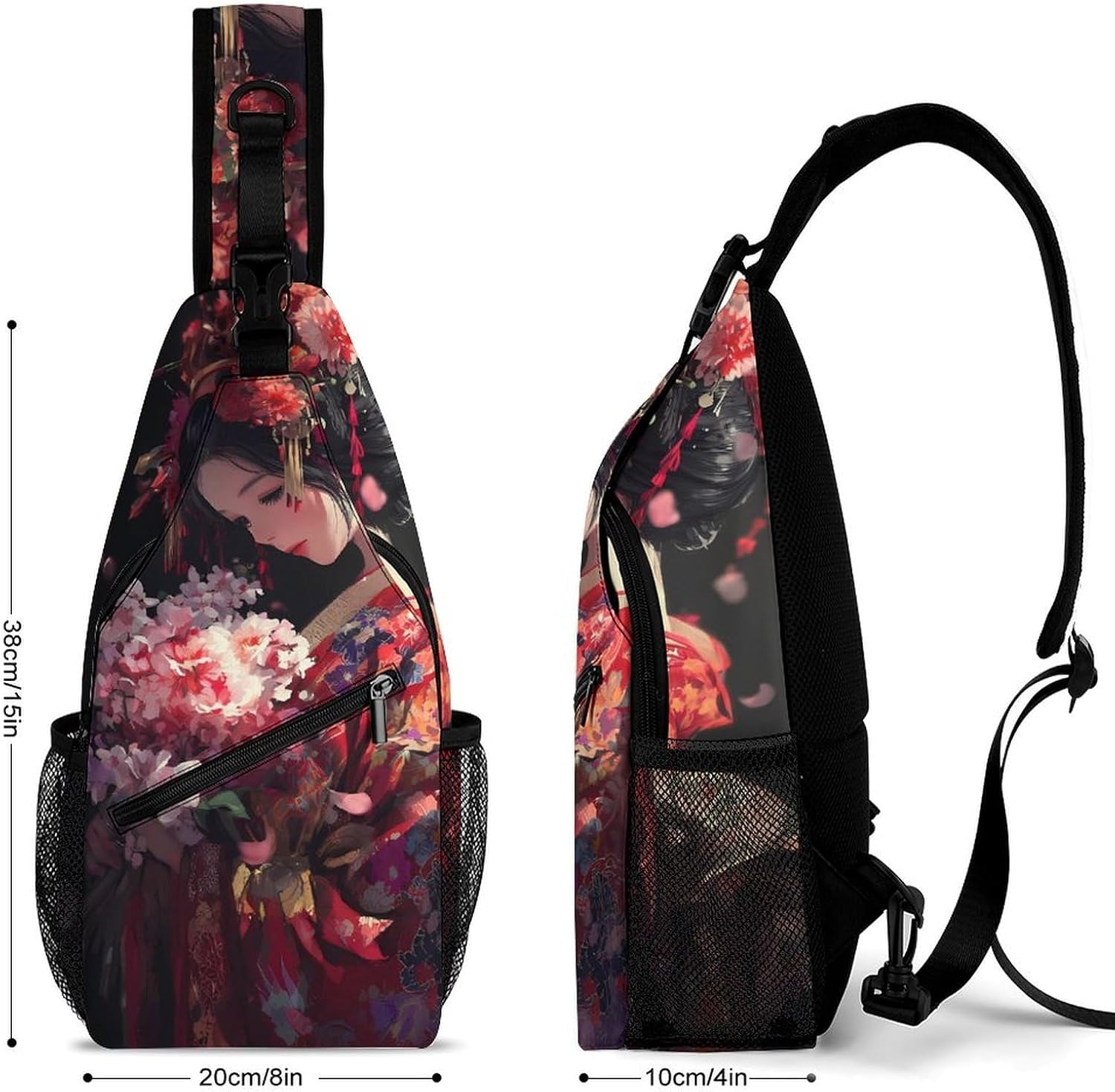 Beautiful Japanese Geisha Men Crossbody Sling Backpack Chest Bag | Travel Fanny Pack,Hiking Daypack,Print Shoulder Bags