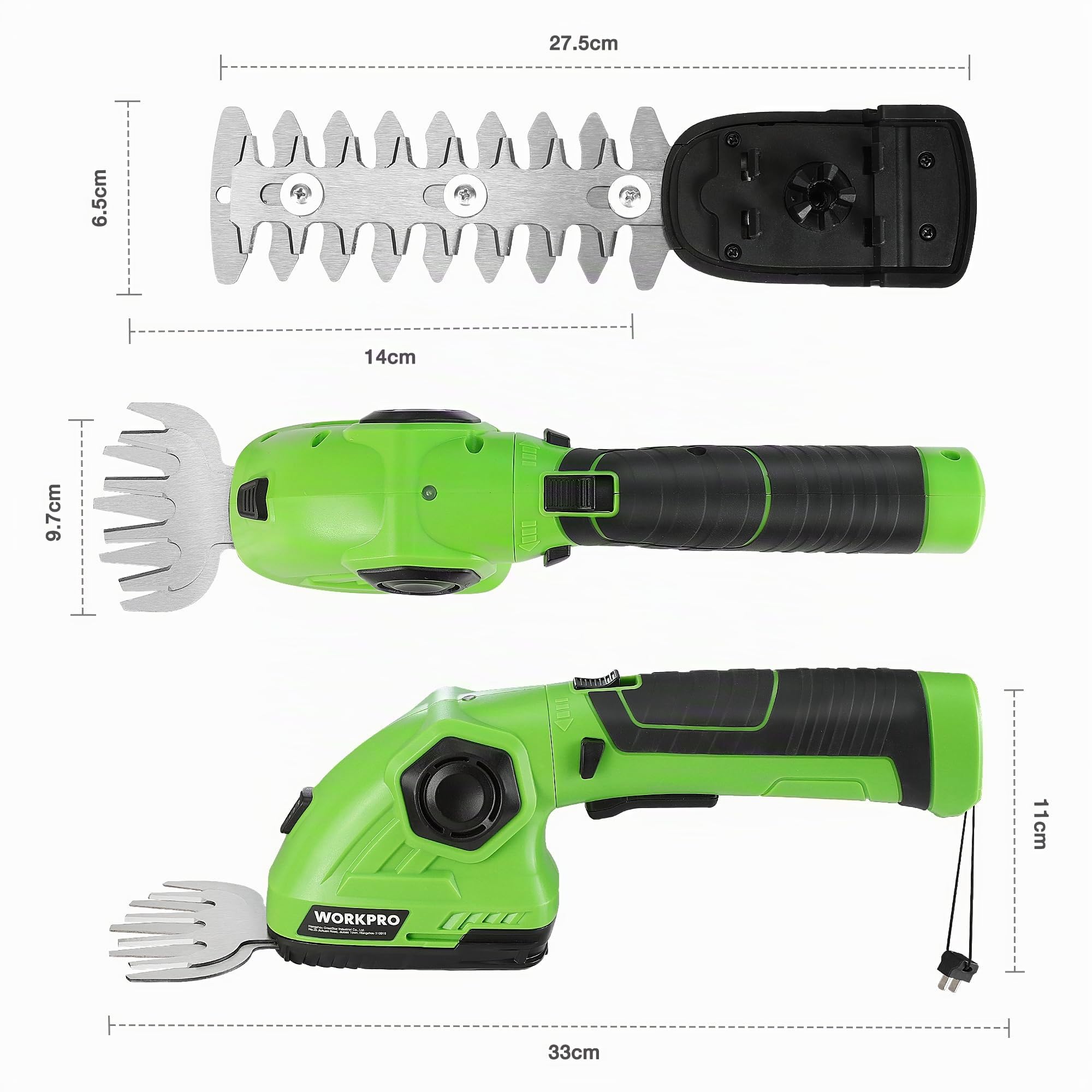 WORKPRO Cisaille à Gazon sans Fil 7,2V avec Taille-Haies et 2 Lames