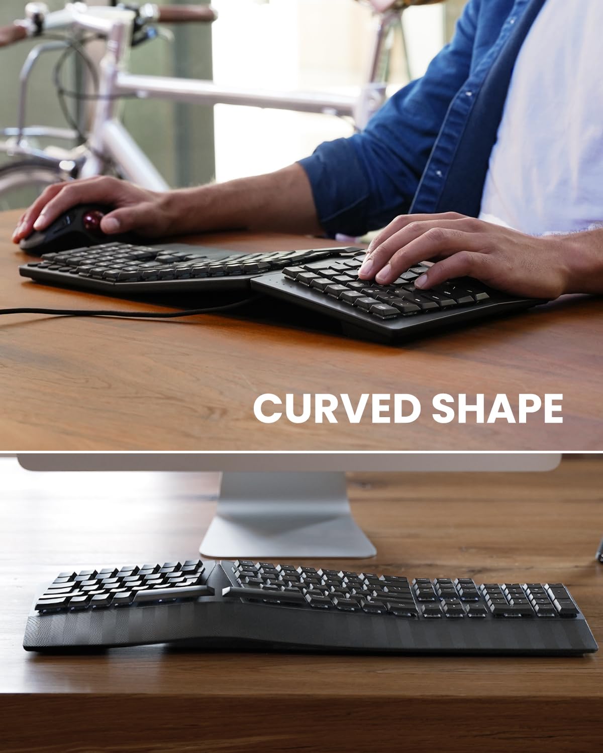 Perixx PERIBOARD-535BL Ergonomische kabelgebundene mechanische Tastatur, volle Größe, diskrete Blaue Klickschalter, kompatibel mit Windows und macOS