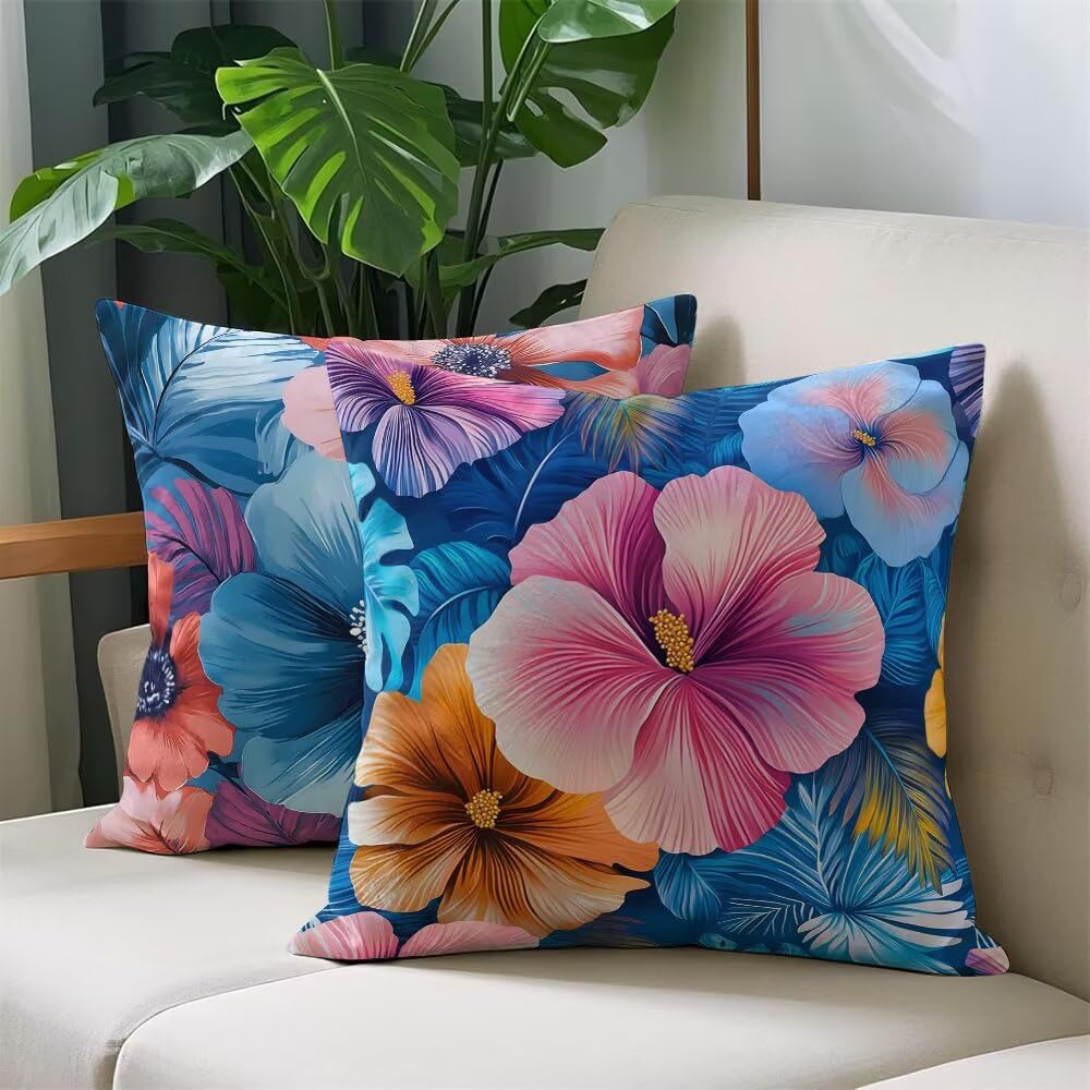 Federe Cuscini Divano 60x60 cm Federe Morbido Copricuscini Blu in Velluto, 2 Pezzi Copri Cuscini per Divano Nordico Quadrati Decorativi Federa Cuscino Fiori per Camera da Letto Soggiorno (IU67)