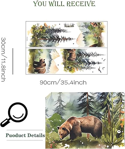 Miniatura 5 de Calcomanías de pared con diseño de oso marrón, diseño de animales salvajes de la selva salvaje, vinilo extraíble para sala de estar, dormitorio,