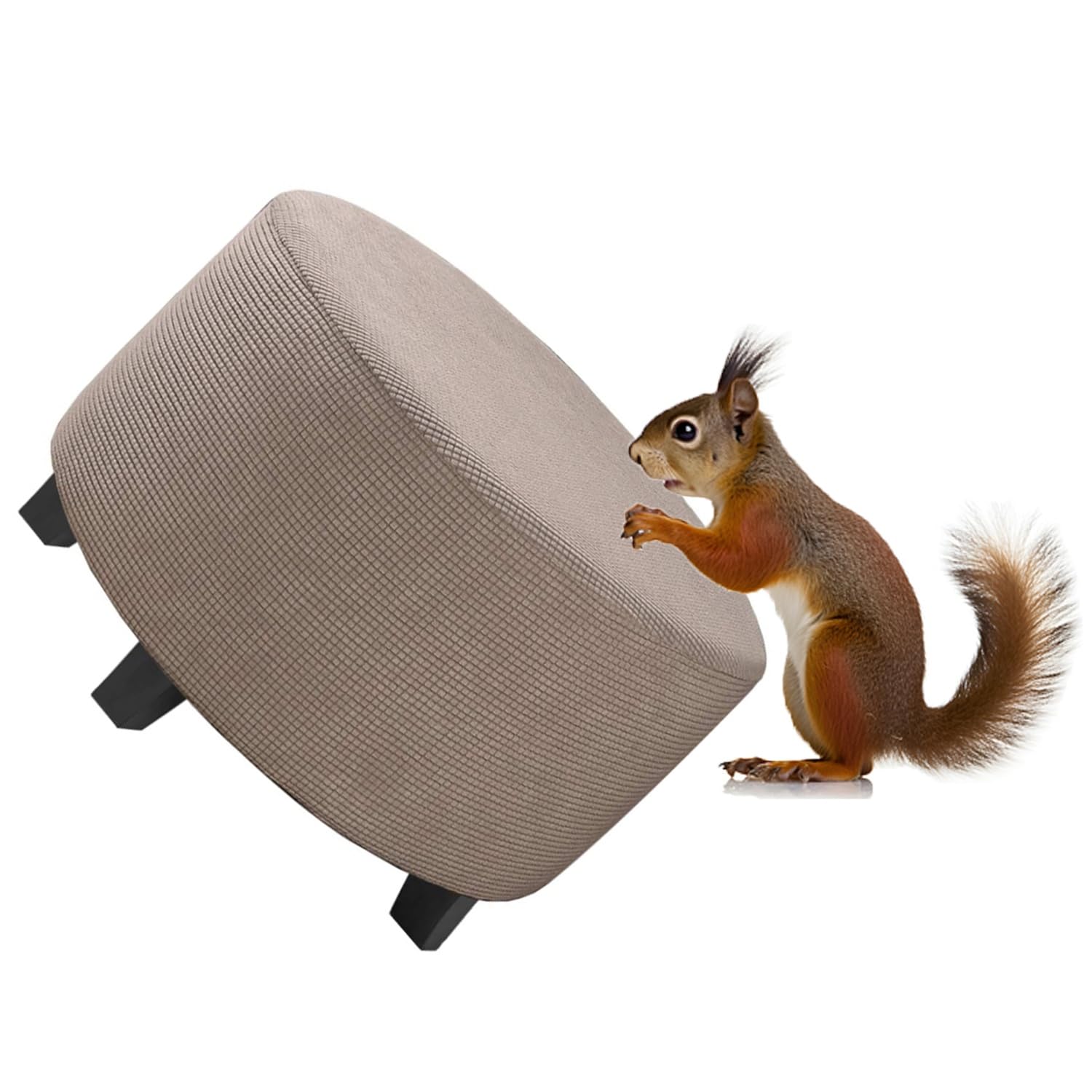 RTSFKFS Round Pouffe Cover, Stool Covers Round Stretch, Ottoman Slipcovers Removable & Washable, Furniture Protector for Dia 50-105cm Round Foot Stool(Taupe,70cm)