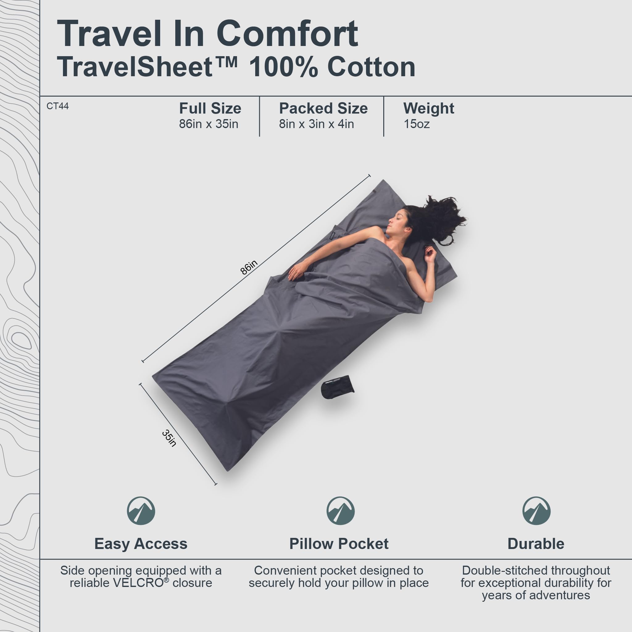 COCOON Drap de Sac 100% Coton CT44 Coloris Gris Rectangulaire