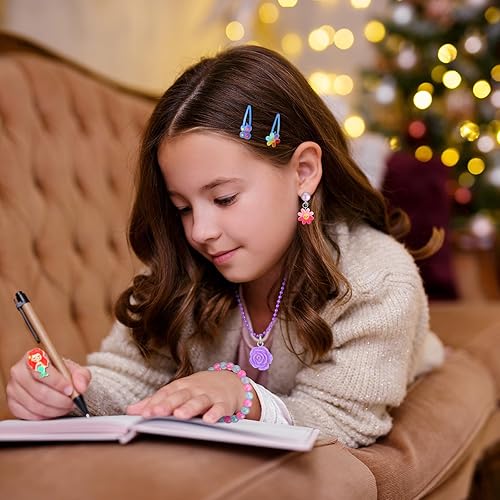 Miniatura 7 de 63 piezas de joyería de juego para niñas pequeñas, collar de cuentas de princesa para niños, pulseras, anillos, pinzas para el cabello, aretes con