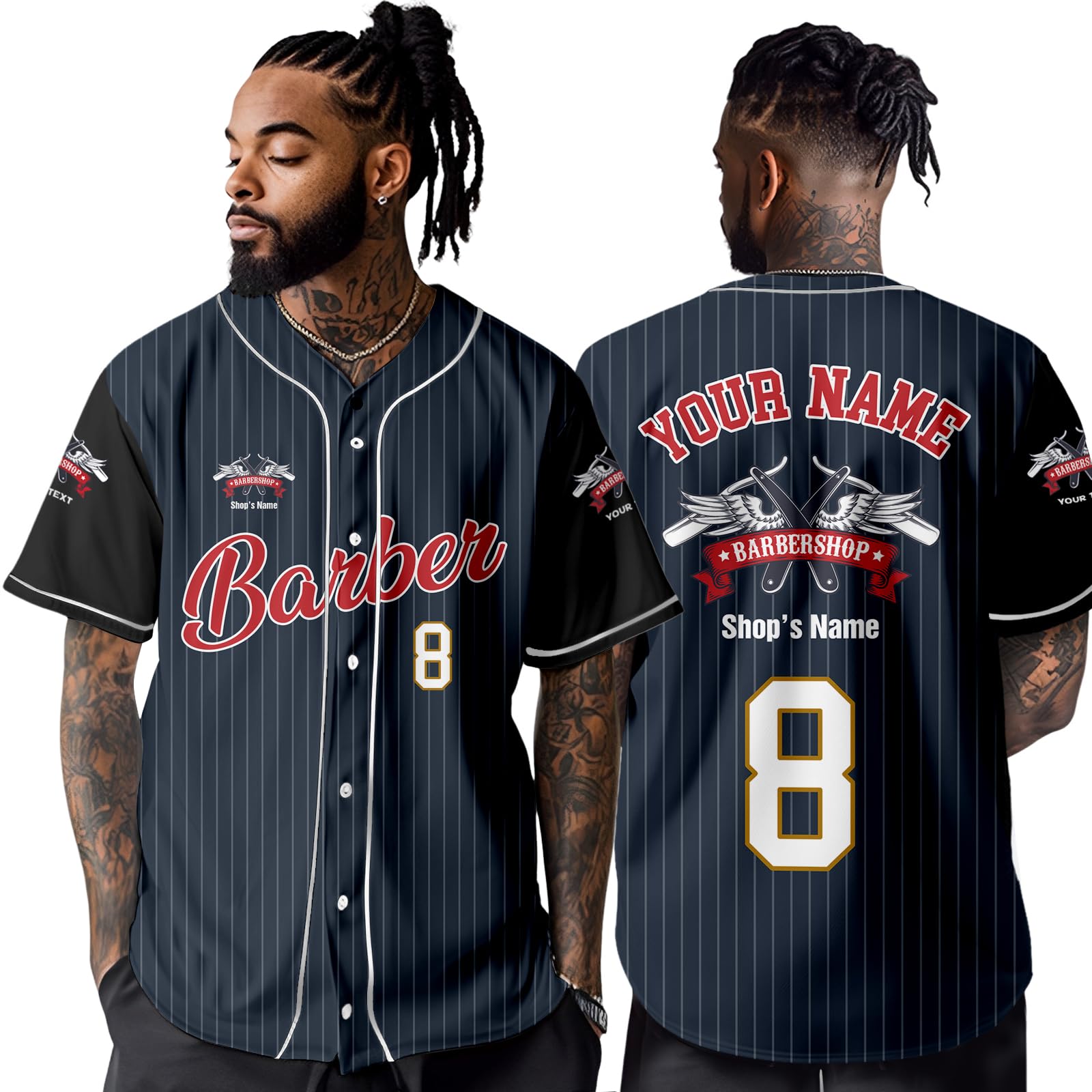 Custom Barber Smock with Logo Personalized Baseball Jersey Number Name Barber Shirts Hairdresser Uniform for Barbershop Salon