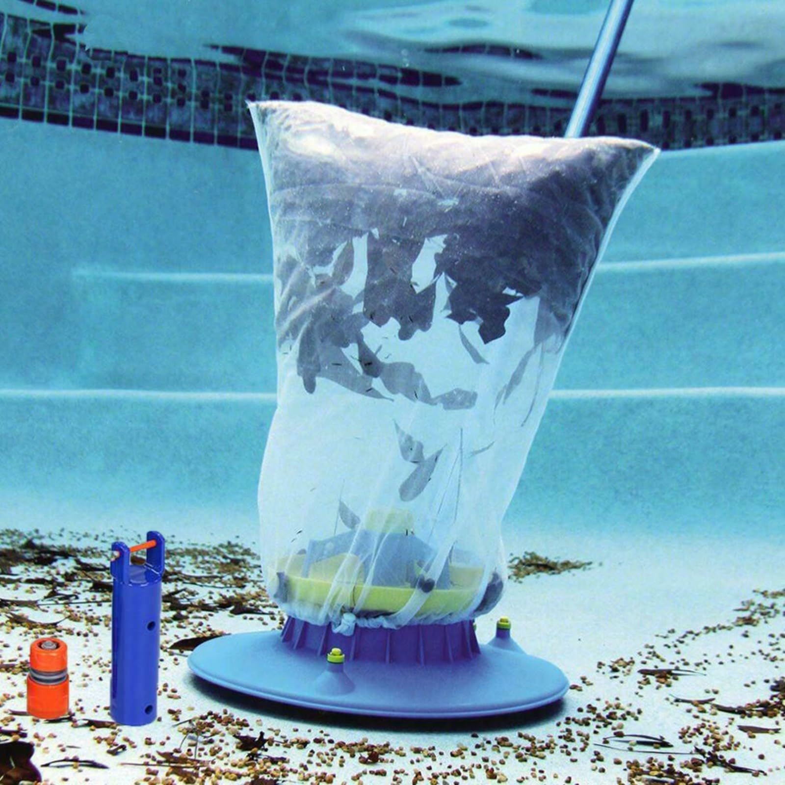 Venturi - Pulitore per piscina per foglie e sporcizia, con attacco per tubo da giardino, sacchetto filtro e spazzole inclusi, per vinile e cemento, 42 x 39 cm