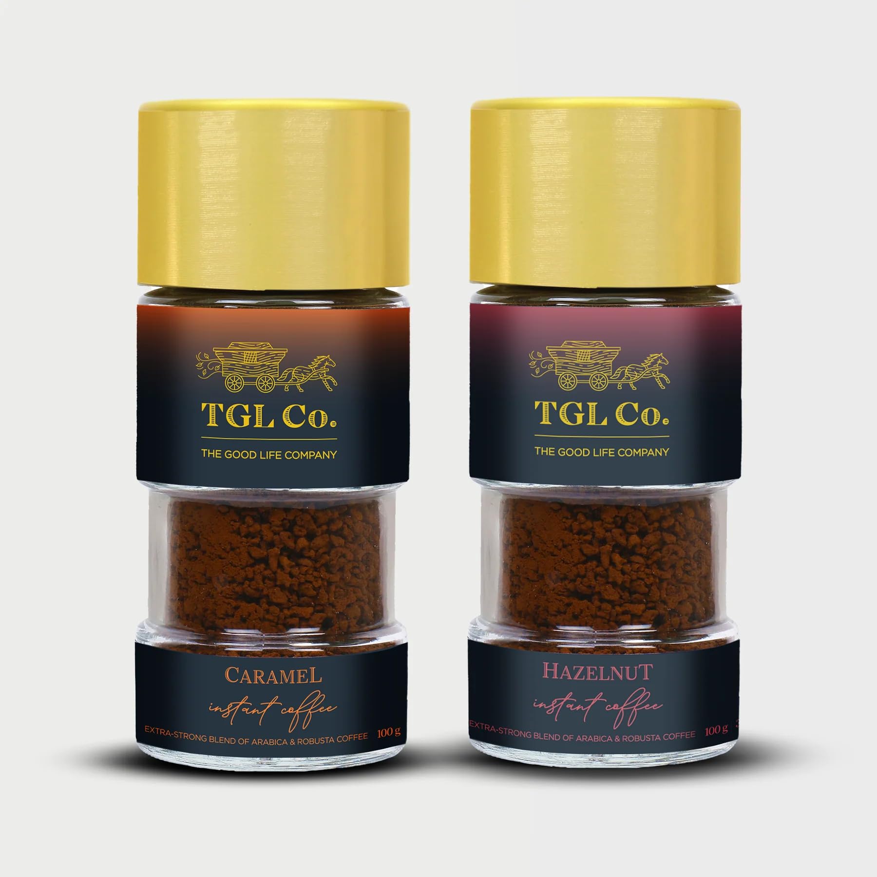 TGL Co. Hazelnut & Caramel Instant Flavoured Coffee - 100Gms Each