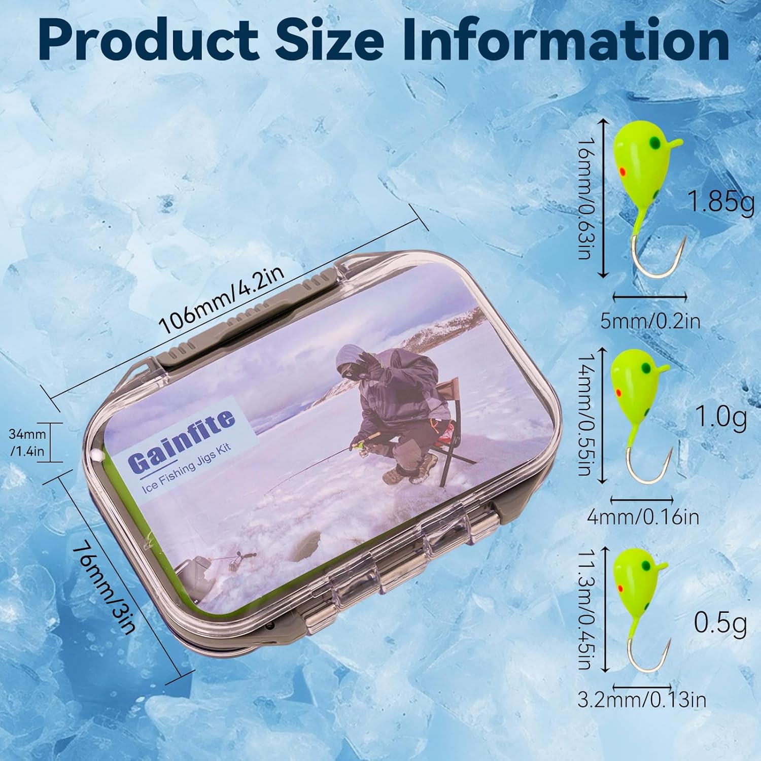 Tungsten Ice Fishing Jigs Kit, 15/21/30/45-Piece 3.2/4/5/6mm Glow in Dark Tear Drop Lures with 2-Sided Waterproof Tackle Box - Walleye/Perch/Crappie Jigs for Cold Water