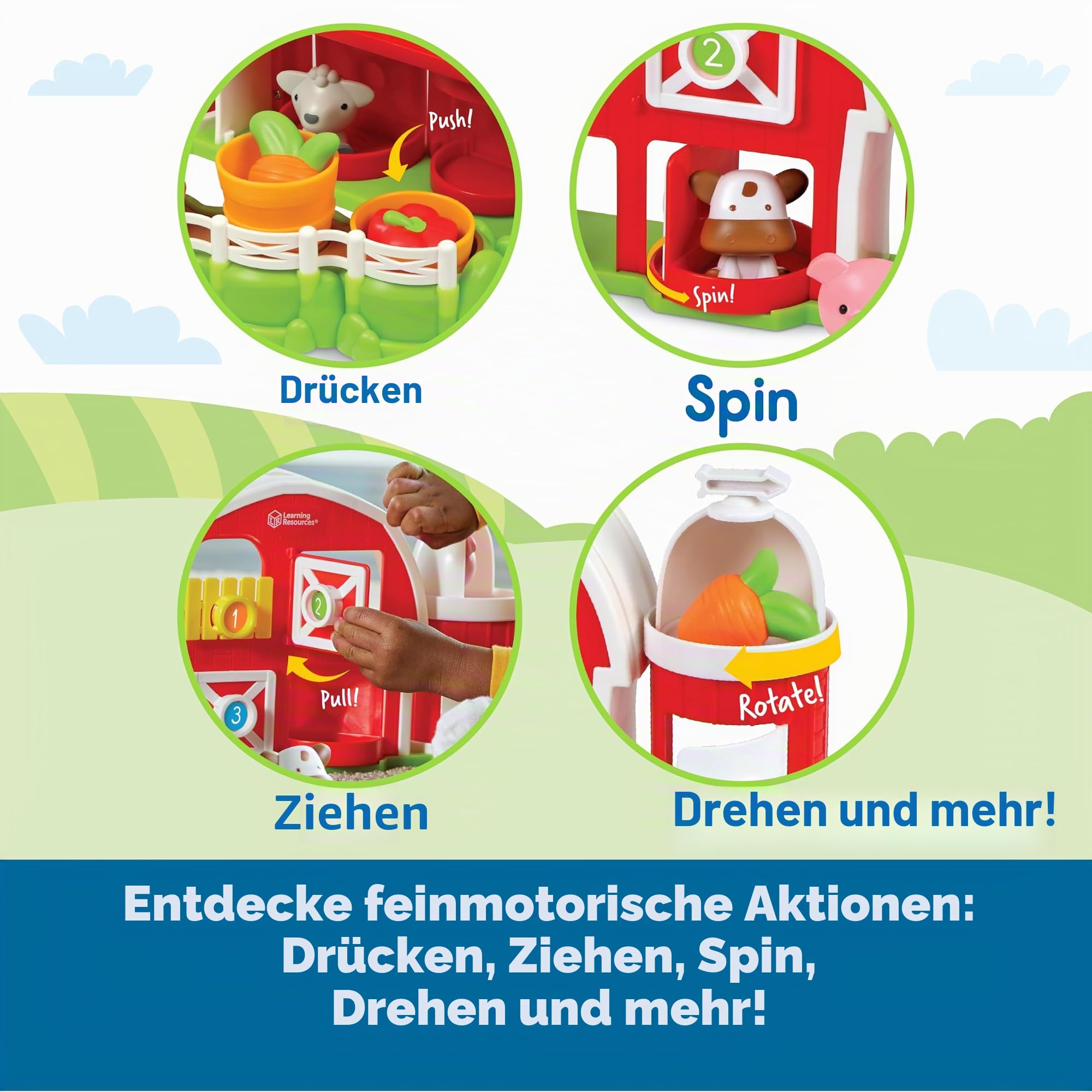 Learning Resources Guckguck Bauernhof-Spielset, Alter ab 18 Monaten, Bauernhof-Spielzeug für Kleinkinder, fantasievolles Spielset, Spielzeug für 2-jährige Jungen oder Mädchen