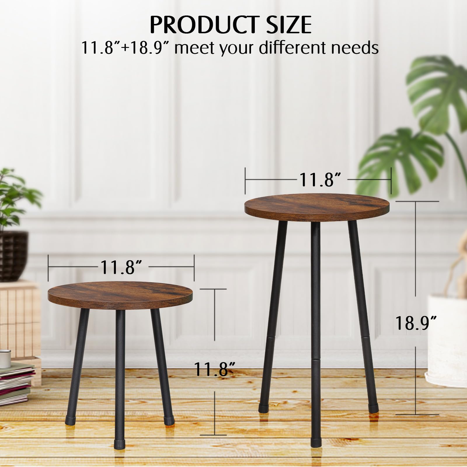 Tavolino Portavasi In Legno Noce Mid-Century – Sostegno Per Piante Da Interno, Alto 45cm, Design Compatto Con Bordo Rialzato - 2