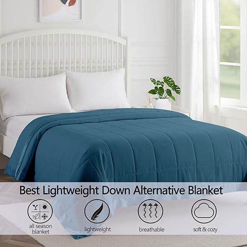 Miniatura 2 de COMFLIVE Manta alternativa de plumón con ribete satinado, tamaño individual para cama, manta ligera para todas las estaciones, comodidad de invierno