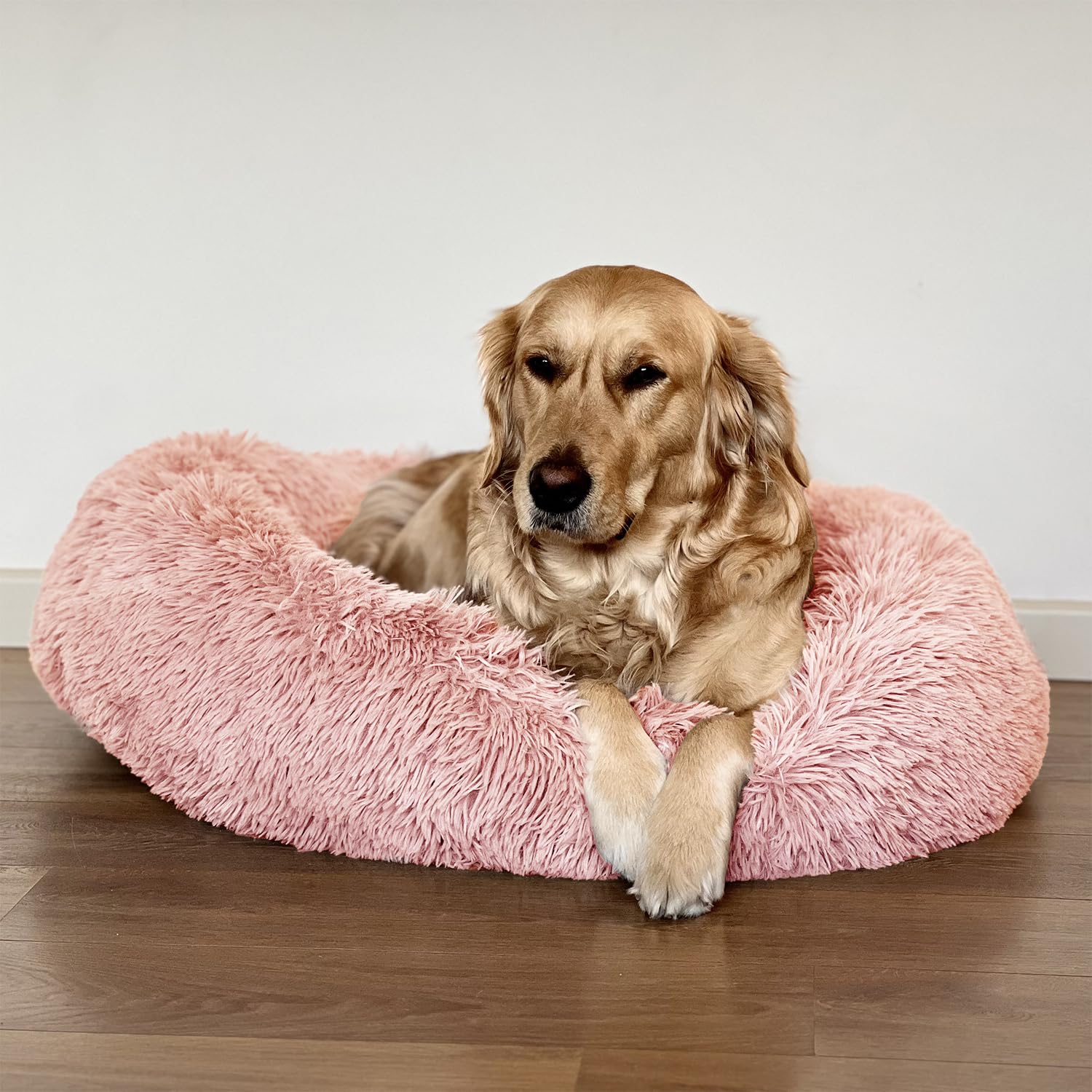 Niche Poilue - Lit en Peluche pour Chiens et Chats, déhoussable, antidérapant, Lavable en Machine - Alaska Rose, Extra Large 81 cm