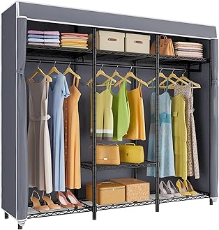 VIPEK V30C Clothes Rack with Cover, Heavy Duty Garment Rack with Oxford Fabric Cover, Portable Closet with Adjustable Shelves & Hang Rods, Freestanding Wardrobe Metal Closet Rack for Hanging Clothes