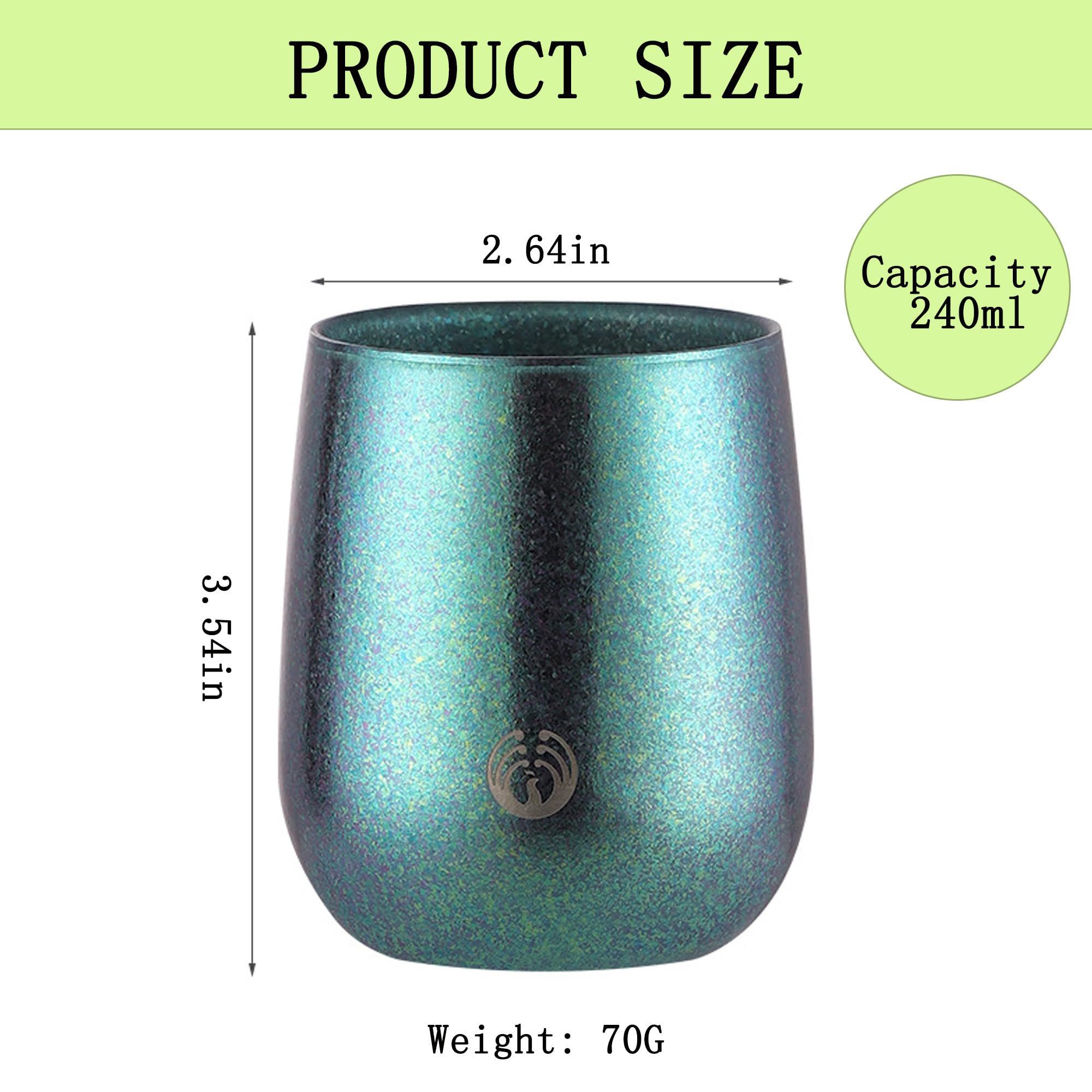 qczoyp Titanium Mug Coffee Cup: 8 oz Pure Titanium Cup, Insulated Double Wall Coffee Mug Travel Tumbler Cup, Cold and Hot Beverages Wine Tumbler for Camping, Hiking Mug (Green)