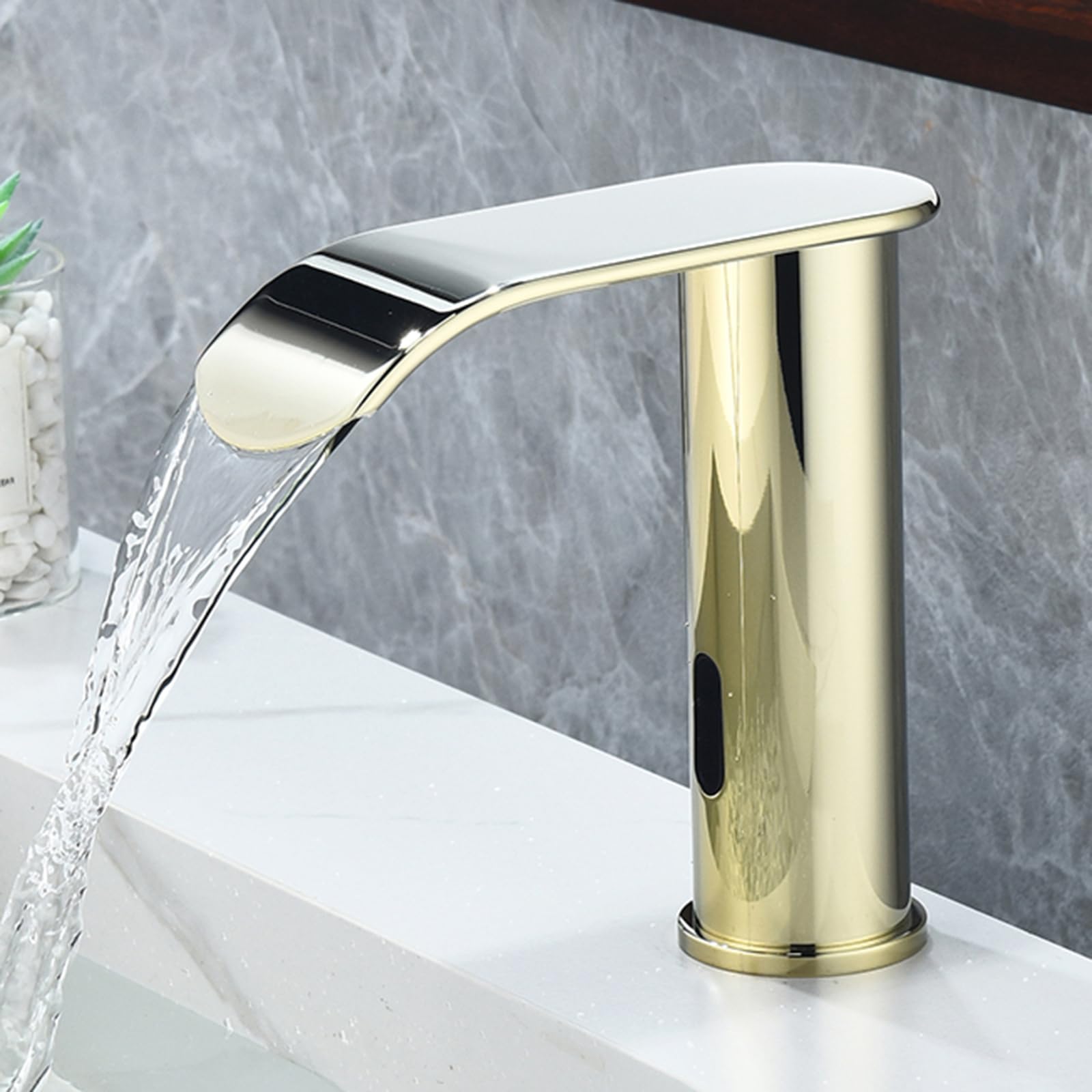HCFYAUIS Bathroom Waterfall Mixer Tap Touchless Sensor Tap Hot and Cold Water Mixer Infrared Sensor Faucet,Gold