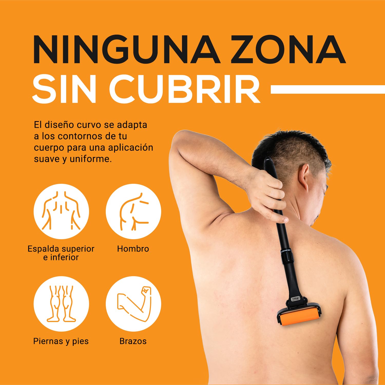 EZPIK Aplicador de Crema Espalda - Esponja con Mango Largo Extensible hasta 58 cm - Diseño Curvo para Aplicar Crema Espalda Solo y para Personas Mayores y con Movilidad Reducida