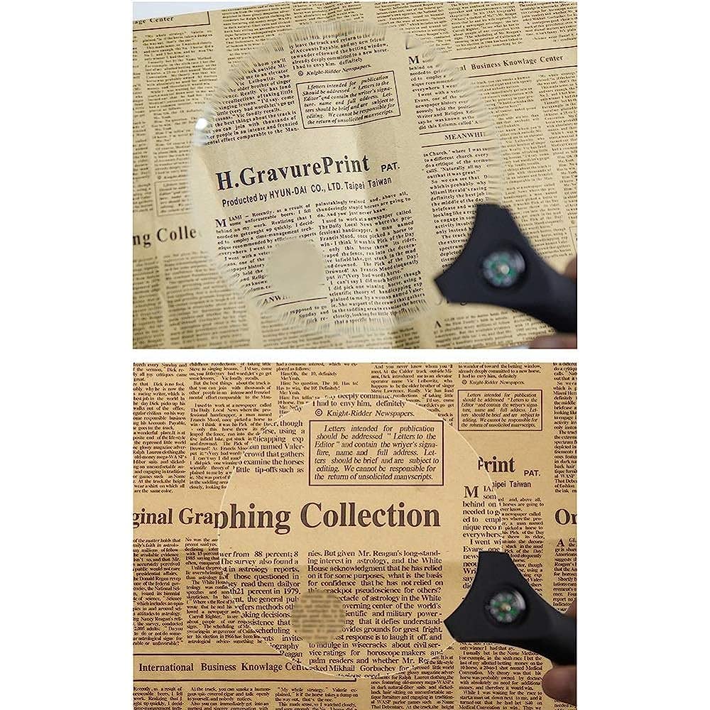 Lupa de Mano con luz LED, Lupa de Lectura 10X, Lente sin distorsión para Personas Mayores, páginas de Libros de Baja visión, revistas, periódicos y mapas con Lupa/Negro