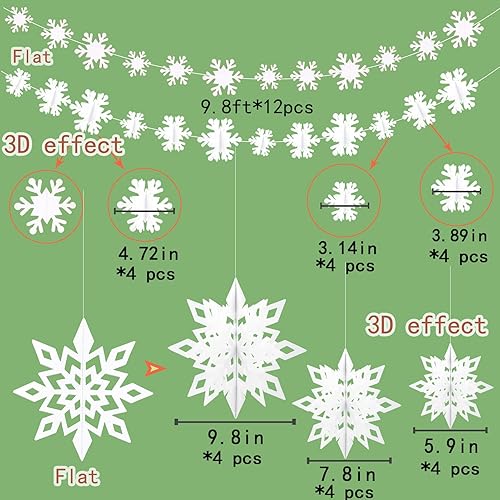 Miniatura 3 de GuassLee Winter Wonderland Frozen - Decoraciones de fiesta de congelado, 12 piezas de papel 3D para colgar copos de nieve y guirnalda de copos de