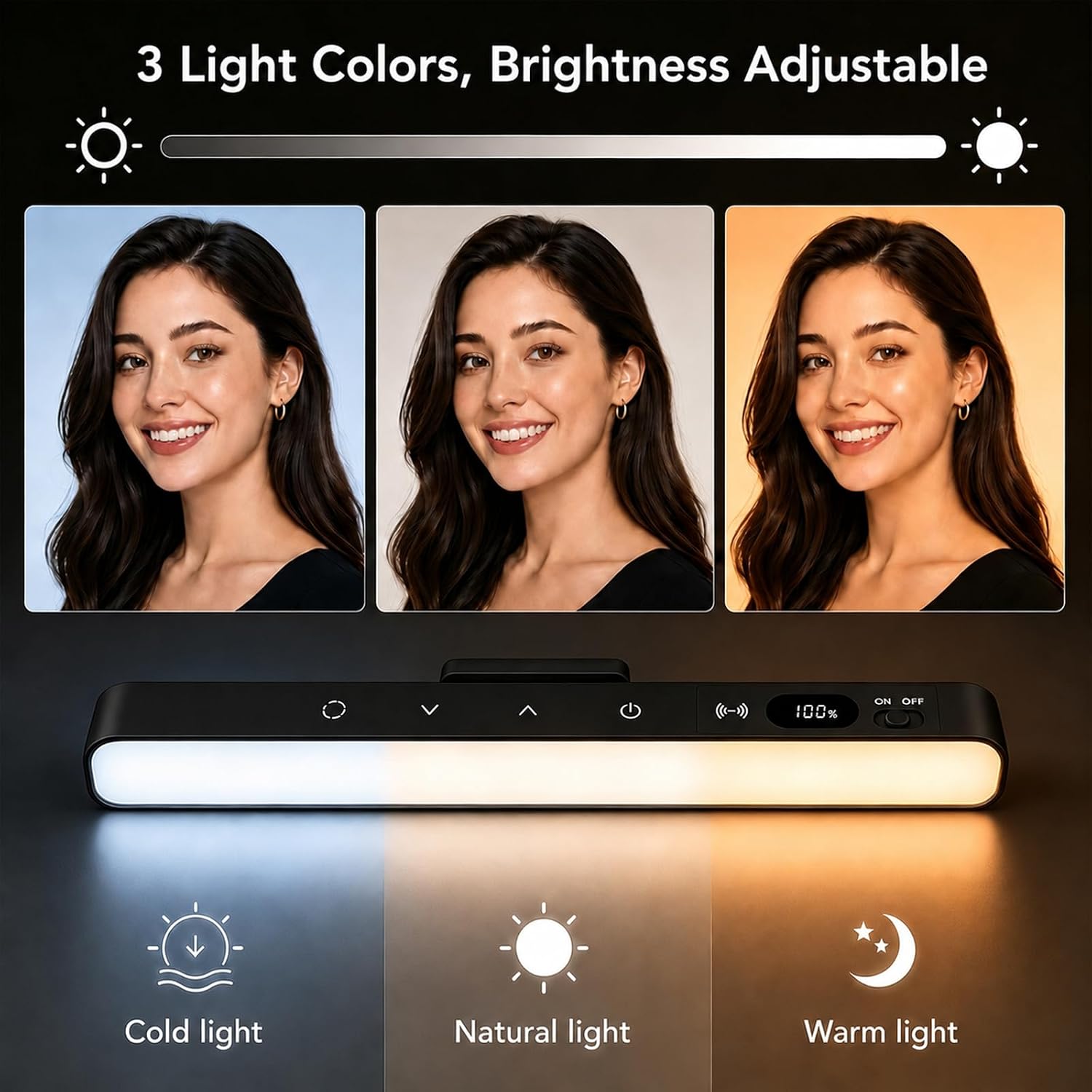 Mirror Lights, Makeup Lamp Rechargeable Light Bar, Magnetic Stick On Vanity Light, Cordless 3 Color Temperature Dimmable Makeup Light with Touch & Remote Control, 1-Pack Black image 3