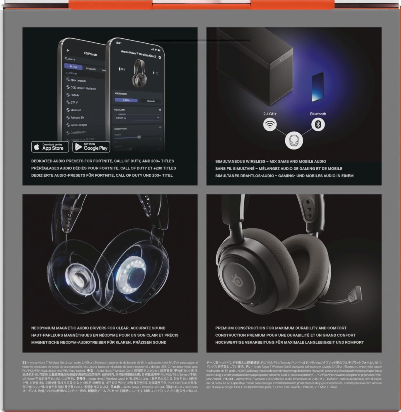 SteelSeries Arctis Nova 7 Wireless Gen 2 Auriculares gaming multiplataforma -Control de app en tiempo real -Más de 50 horas -Controladores magnéticos de neodimio -2,4 GHz y Bluetooth -PC,PS5,Switch1/2