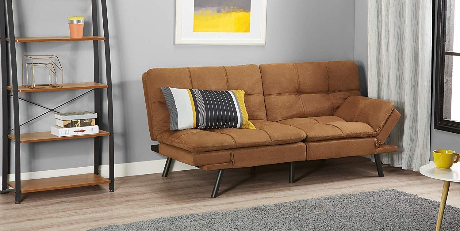 Mainstay' Wooden Frame Memory Foam Split seat and Back Futon in (Futon, Camel) (Futon, Camel) (Camel)
