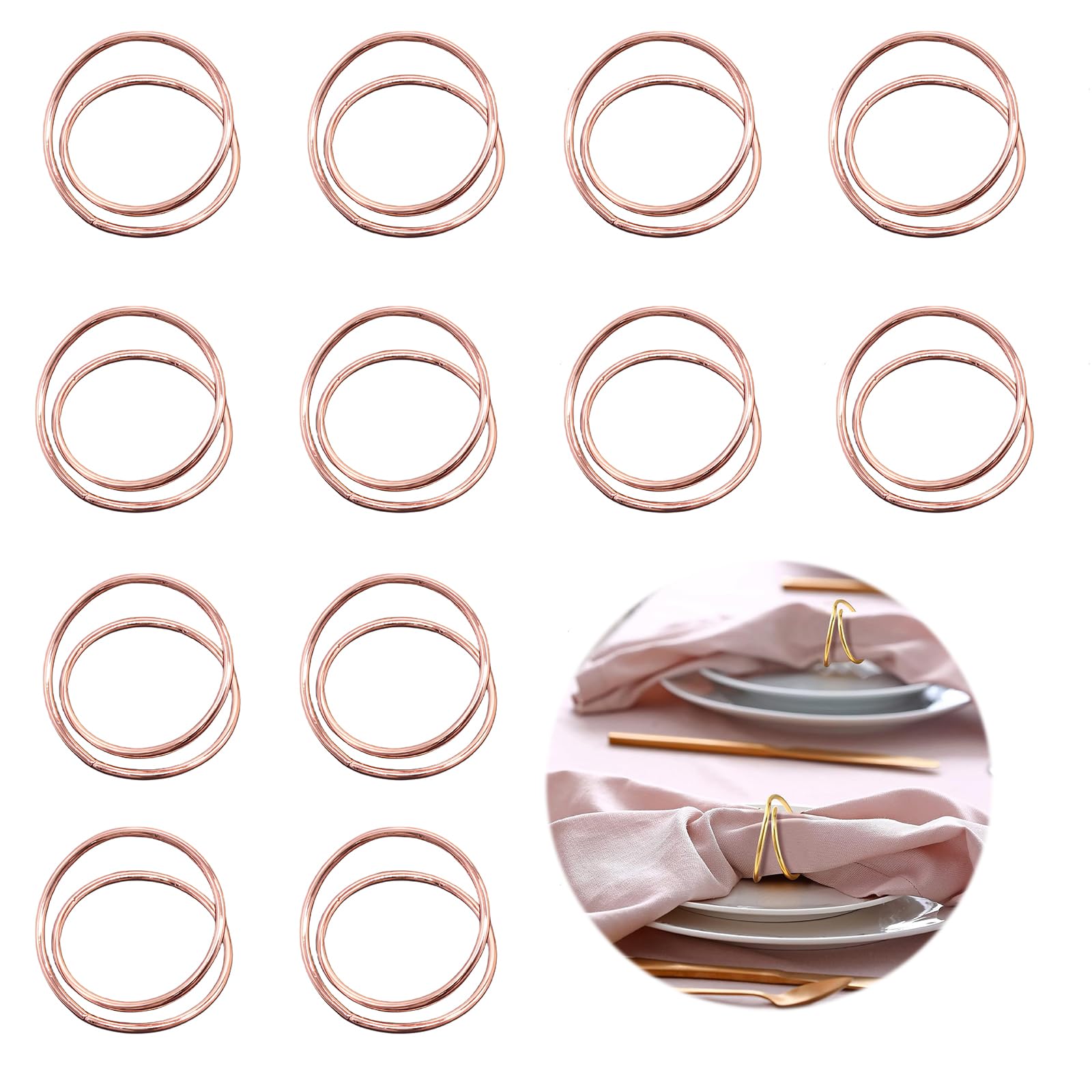 12 Stück 3 Farben Serviettenringe, Gefederte Serviettenringe, serviettenringe Hochzeit, Serviettenring, Servietten Ringe, Servietten Ring, Servietten Ring Gold (Roségold, Groß)