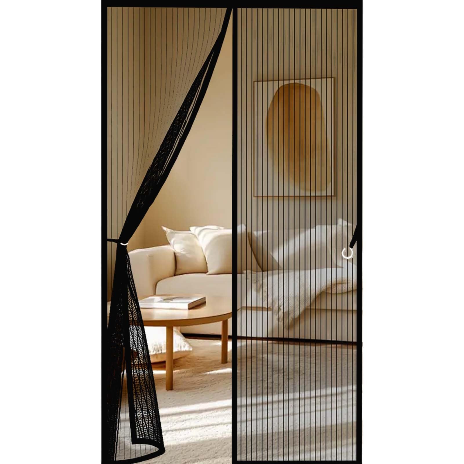 Feijdon Black Heavy Duty Bug Mesh Curtain 136 X 192 Cm Durable, Keeps Bugs Out, Kid And Pet Friendly Fly Screen Door Mesh Screen Curtain Hundreds Of Sizes, Lets Fresh Air In,