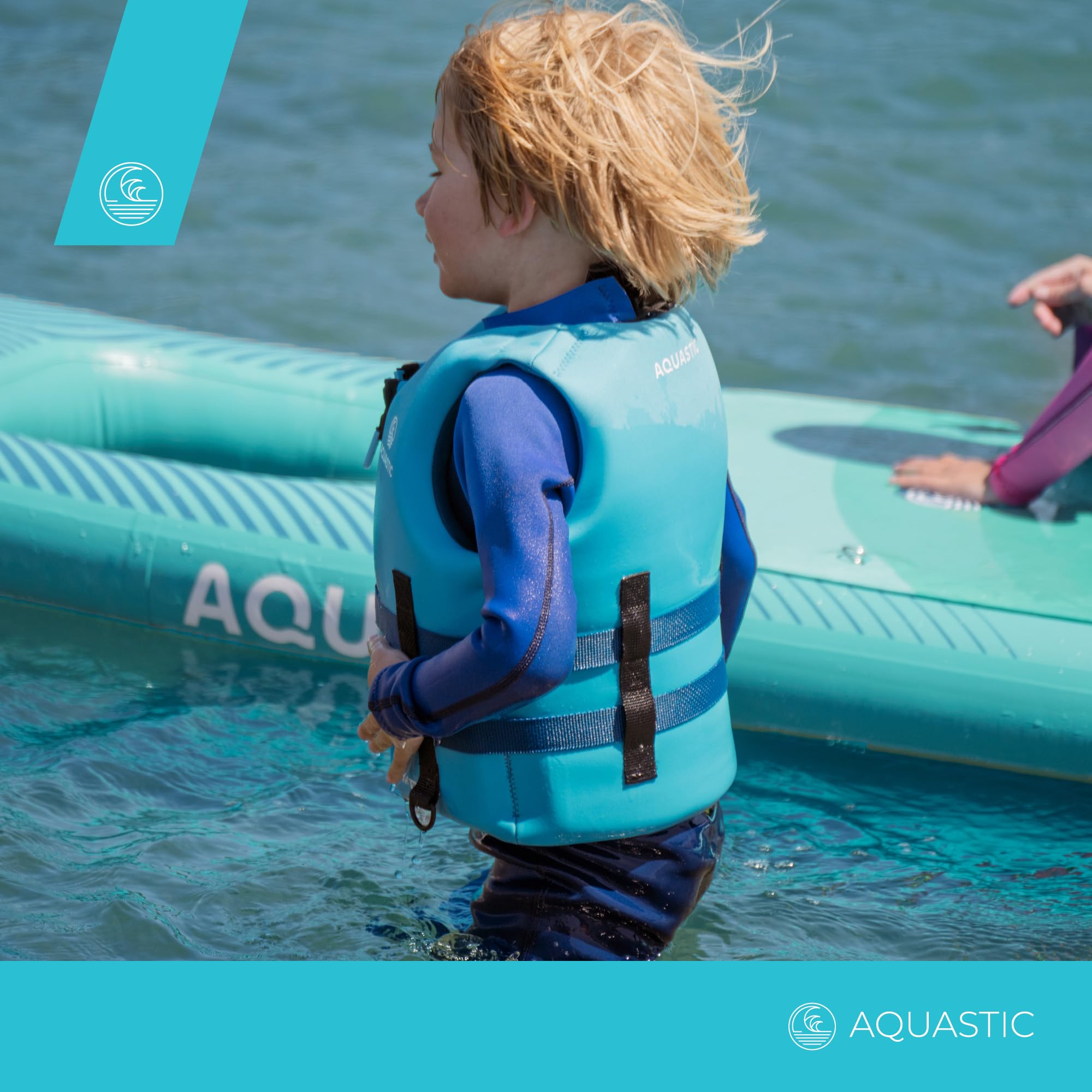 AQUASTIC Youth 50N Kinderweste - Neopren, PVC-Schaum, verstellbare Gurte mit Schnallen, Reißverschluss, D-Ring, Komfort und Sicherheit beim Schwimmen im Wasser