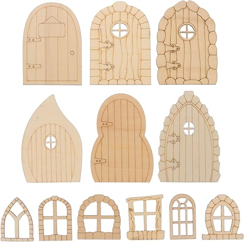 EXCEART Puerta de gnomo de hada, 48 piezas, puerta de jardín de madera, puerta de hadas en miniatura, kit de manualidades para bricolaje, puertas de EXCEART Puerta de gnomo de hada, 48 piezas, puerta de jardín de madera, puerta de hadas en miniatura, kit de manualidades para bricolaje, puertas de