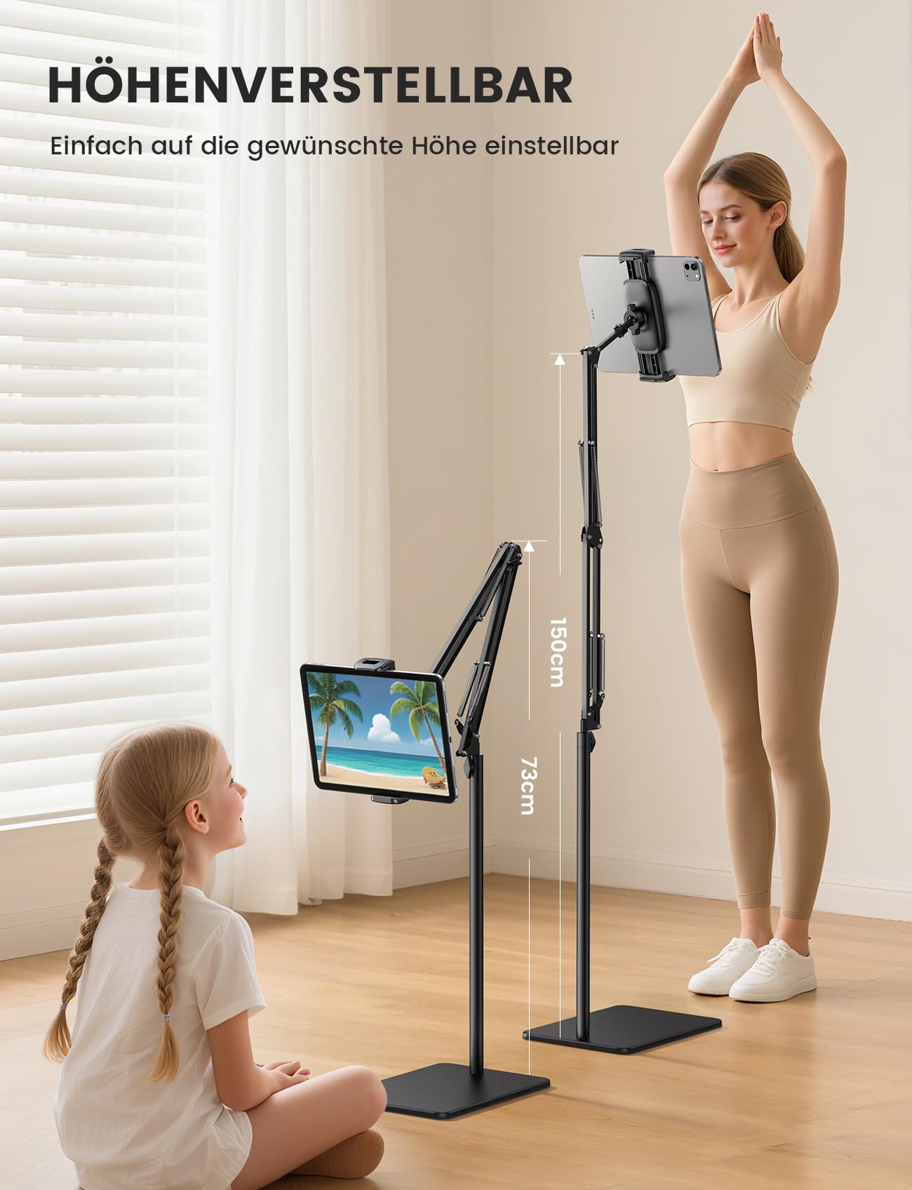Lamicall Tablet Bodenständer, Tablet Halteung Boden - [Flexibl Höhen- & Winkelverstellbar] Verstellbarer Tabletständer mit 2,2kg Basis, 360° iPad Ständer Halter für iPad Pro/Air/Mini, Kindle, 4,7-13"