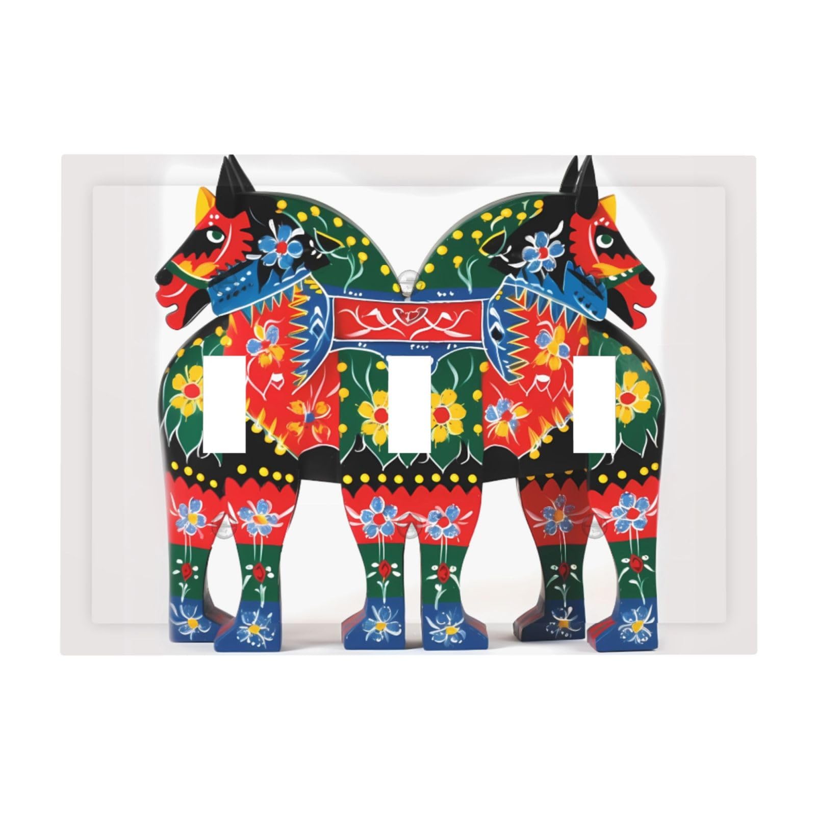 Kloph Runner Swedish Dala Horse Folk Decorator Light Switch Covers Wall Plate 3-Gang Mid Size 6.7" X 4.8" Triple Toggle Switch Wallplate Decorative 3 Gang Wall Switch Plate Covers
