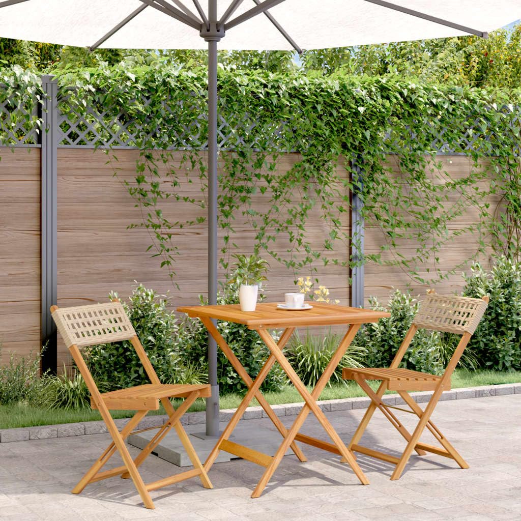 Home Garden, set da 3 pezzi da bistrot beige in polyrattan e legno massello