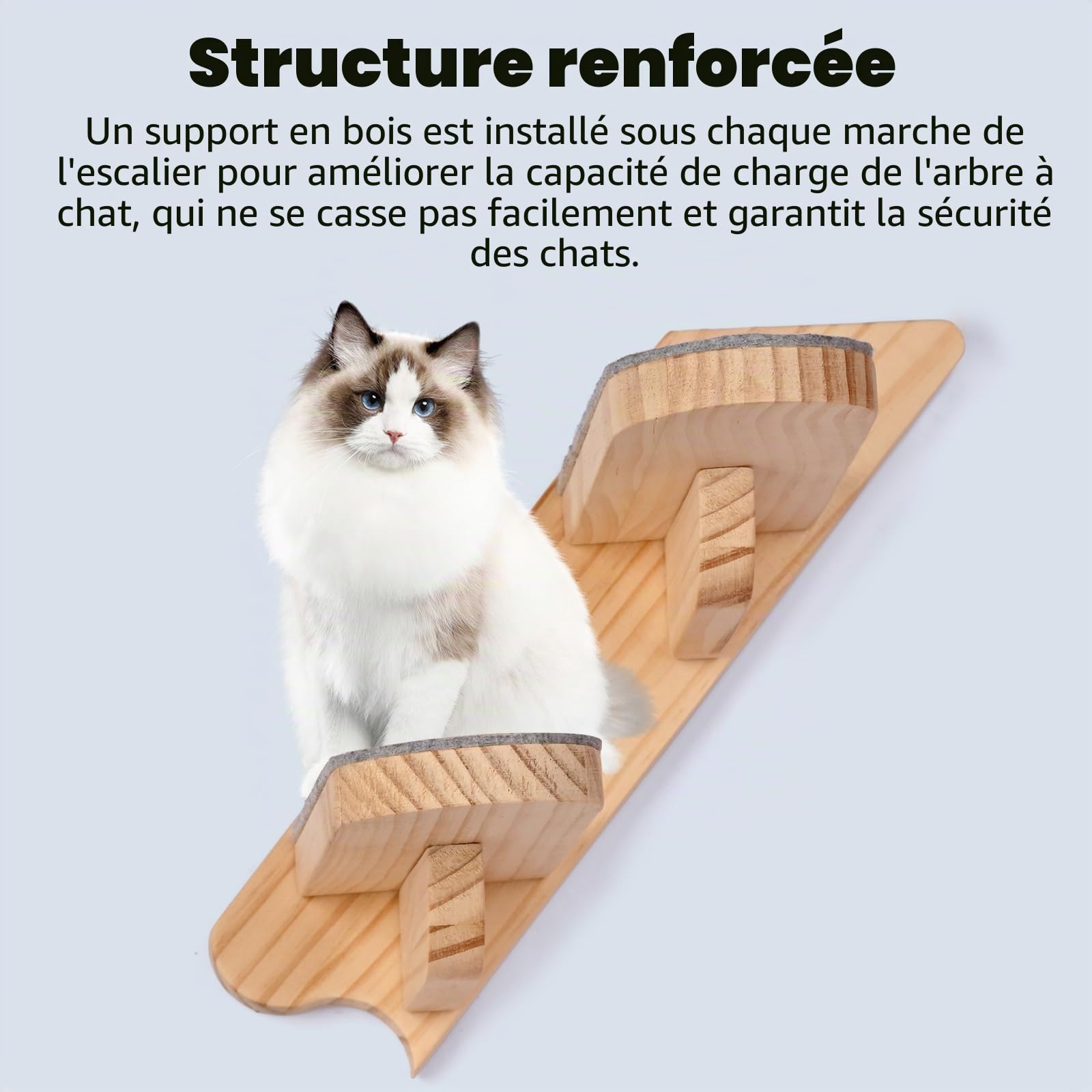 Étagère d’escalade pour chat montée au mur - Échelle en bois à quatre marches recouverte de peluche - Meuble pour grimper, dormir et jouer