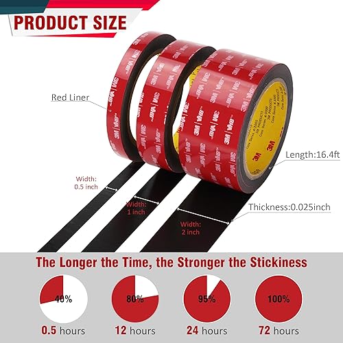 Miniatura 2 de Cinta de doble cara 3M 0.5×5.5m VHB 5925 Cinta de montaje negra, resistente, contra agua, de espuma, fuerte, adhesiva para tira de luz LED de RV,