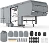 Mofeez 5th Wheel RV Cover 26-29ft, 7 Layers Top Extra-Thick Fifth Wheel Cover, Waterproof Windproof Anti-UV Rip-Stop Toy Hauler Camper Cover with 3Pcs Extra Straps, 6 Gutter Covers & 4 Tire Covers