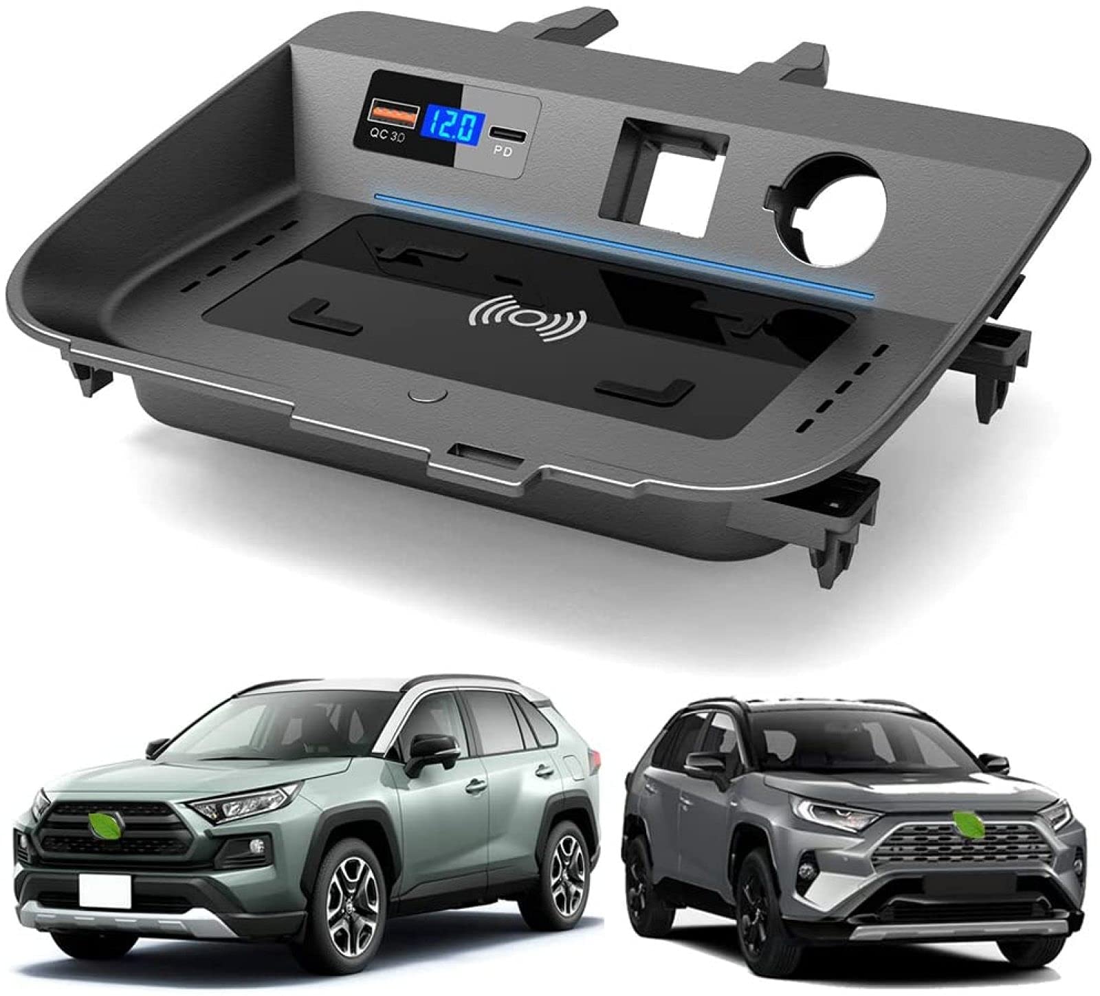 Cargador de coche inalámbrico para panel de consola central toyota RAV4 2020 2021, soporte para teléfono de carga rápida de 15 W con almohadilla de carga inalámbrica USB QC3.0 y PD, unidad derech