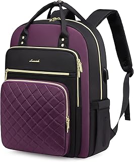 LOVEVOOK Laptop Backpack Purse for Women, 15.6" Laptop Bag for Travel with USB Port, Water Resistant Lightweight Daypacks for College Work Business, Nurse Teacher Computer Bags, Purple Black OEKO-TEX STANDARD 100