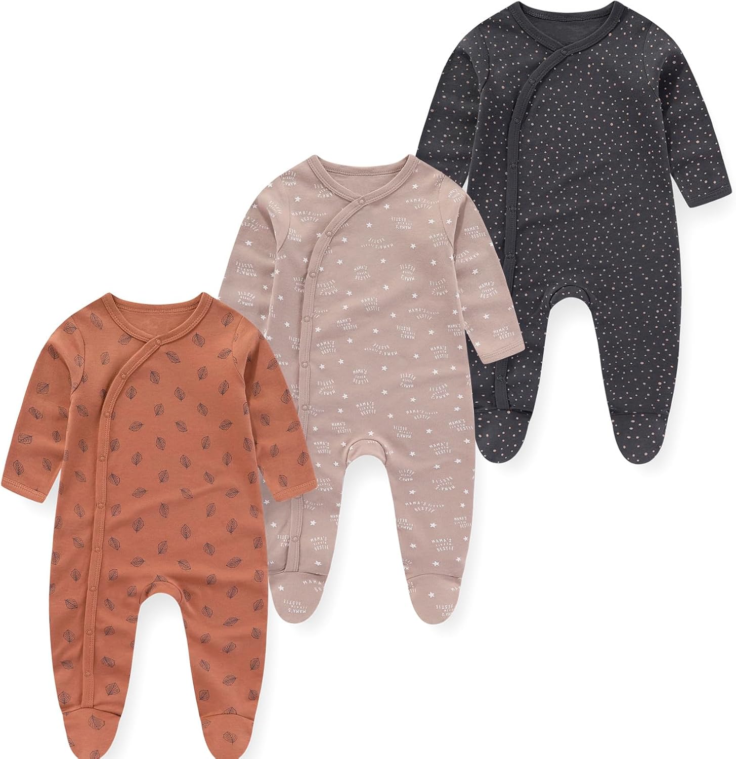 MAMIMAKA Unisex Baby Newborn Baby Clothes Cotton Footed Romper One-Piece Jumpsuits 3 Pack