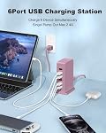 USB Station de recharge 50W: 6 Ports USB Tour Bureau Chargeur Bloc avec 6ft Cord, Hub de recharge rapide pour iPhone, Samsung Galaxy, iPad, Comprimé et plus (Pink, 50W)
