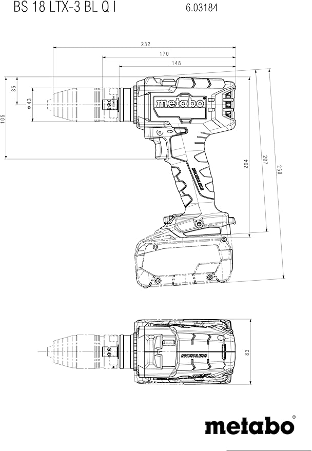 Taladro Atornillador Inalámbrico Metabo 18V BS 18 LTX-3 BL Q I Bare miniatura 2