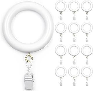24 Pack of 2.5 Inch Wooden Curtains Rod Rings with Clips and Hooks, for ...