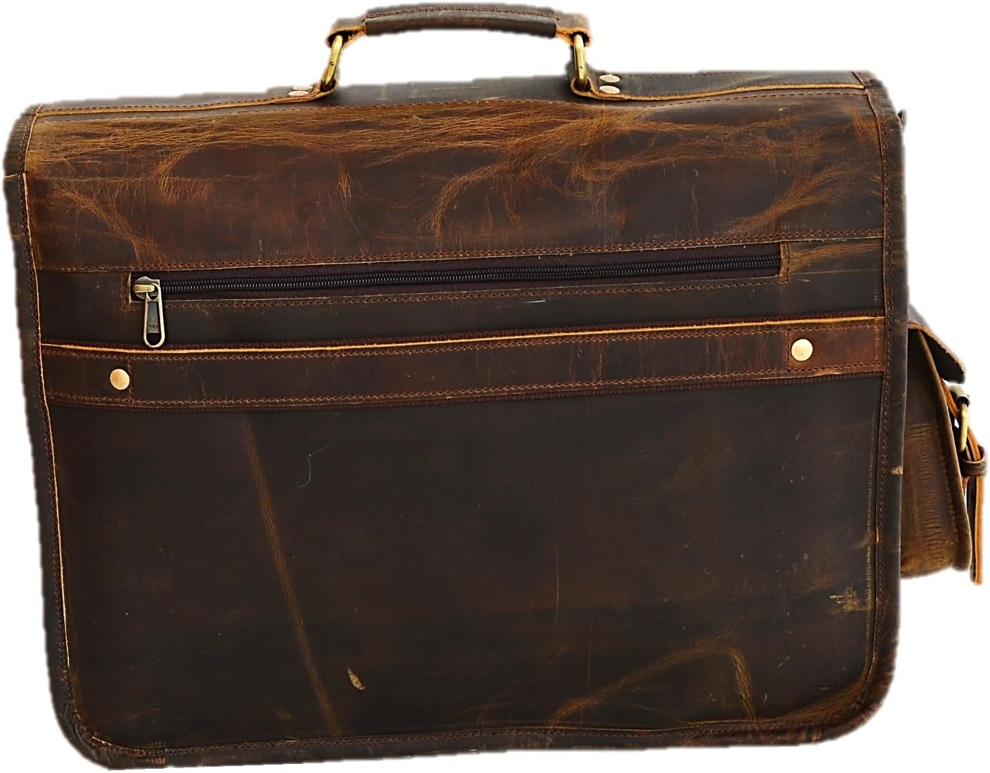 Satchel And Fable 16 inch Leather Messenger bag for men Handmade Vintage Laptop Computer Shoulder Brown Office Briefcase (Dark Brown, 16" L x 12" H x 4" W)
