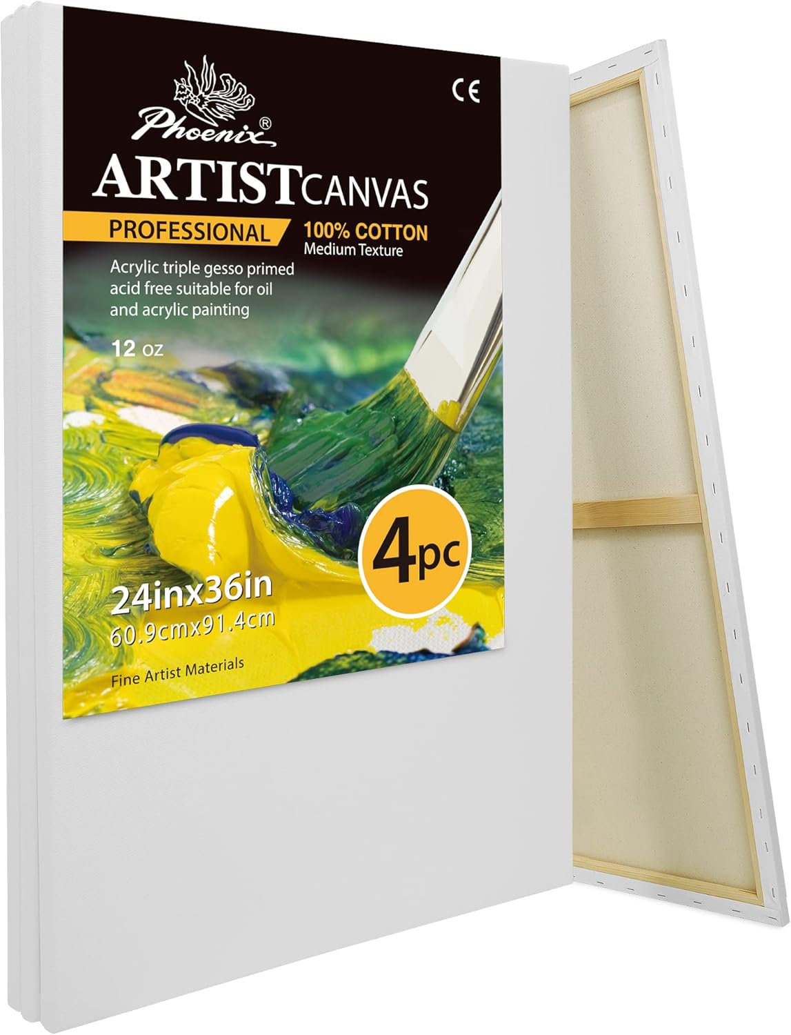 PHOENIX Extra Large Blank Canvas 24x36 Inch 4 Pack 100 Cotton 12 oz. Triple