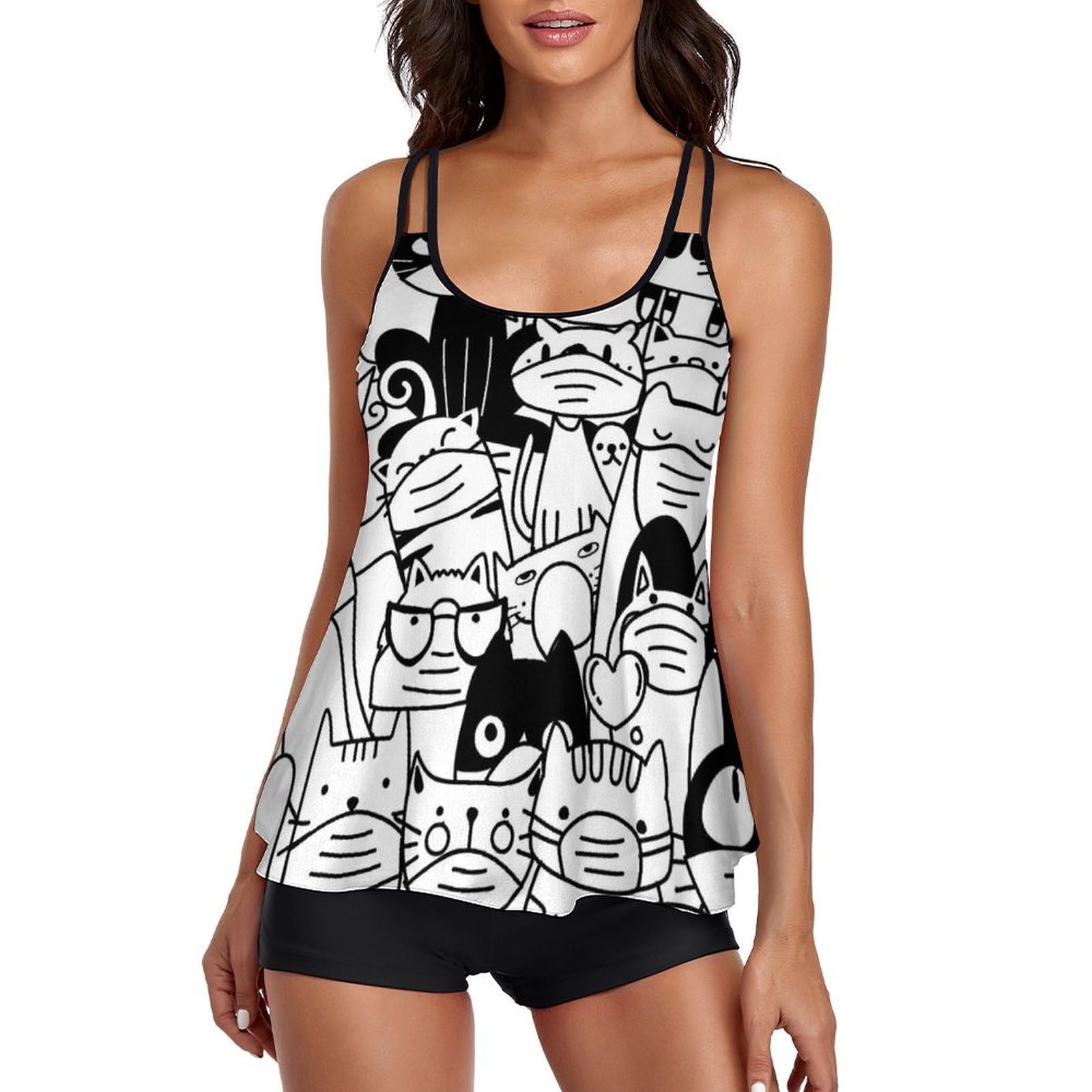 Maillot de bain tankini ensemble bikini short robe plage chat femme - 8