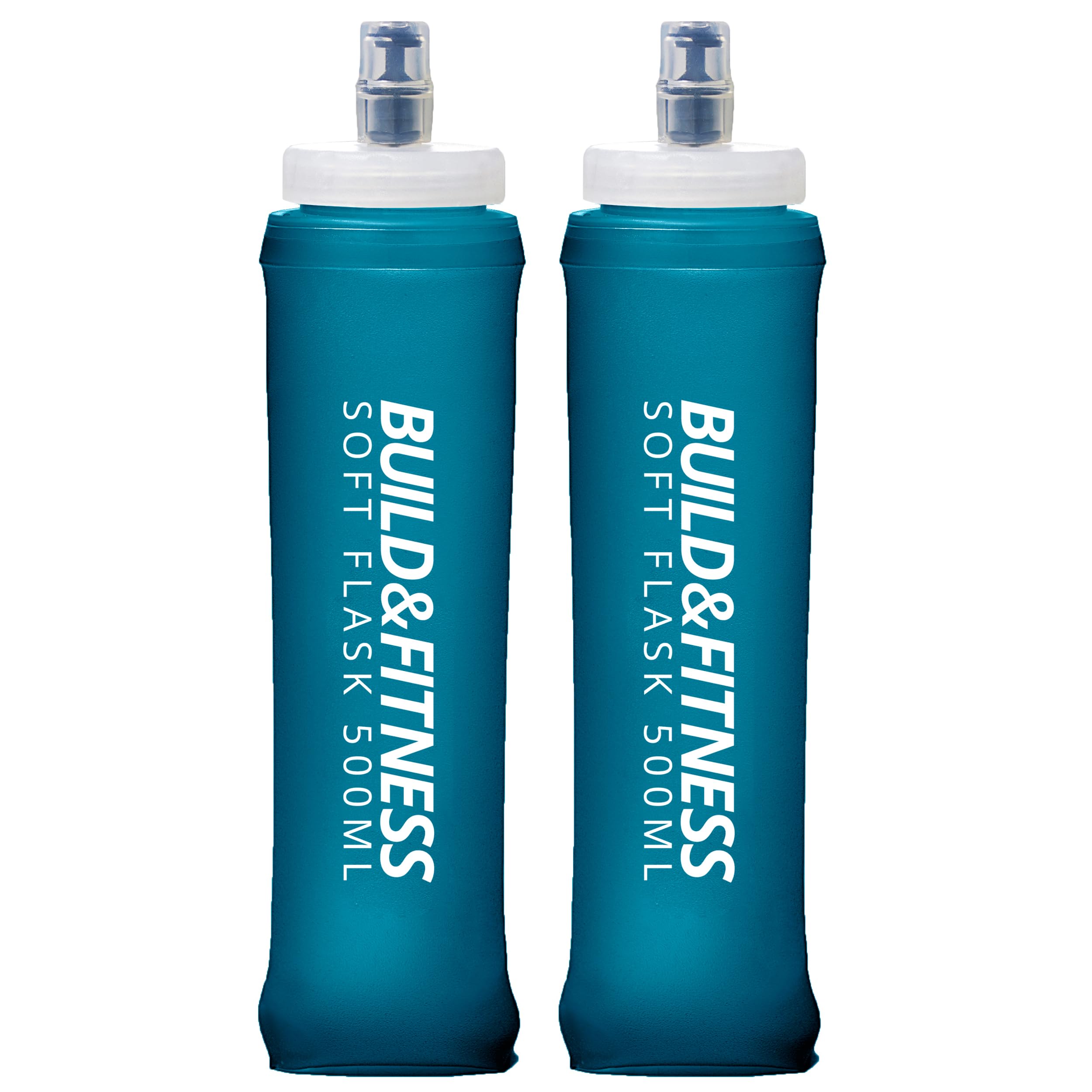 Build & Fitness Soft Water Bottle 2 Pack - 500ml / 350ml. Collapsible Soft Flask, Leakproof, TPU, BPA Free, Easy to Clean & Lightweight. Use in Hydration Vests, Running Belts (Slate, 500ml (2 Pack))