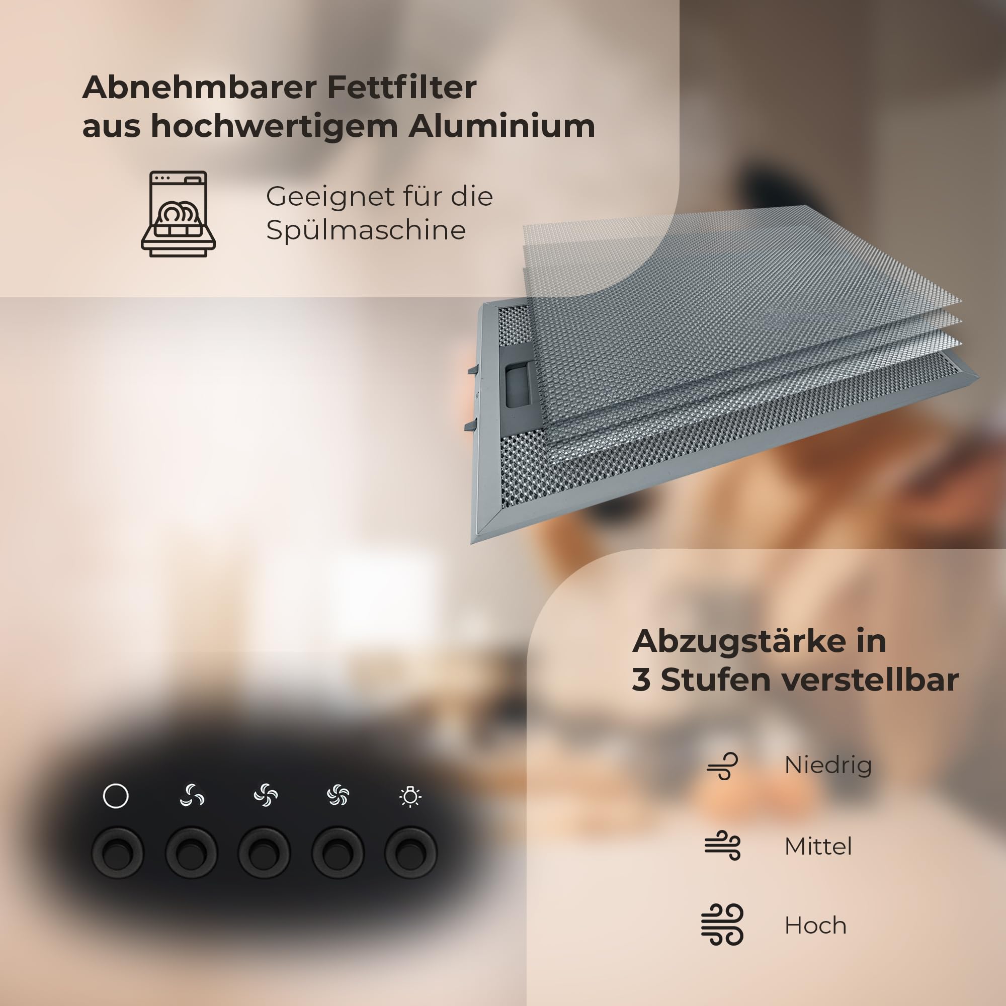 YUNA Dunstabzugshaube DULCIA 60 cm Schwarz Glasfront 3 Leistungsstufen 47W Motorleistung Energieeffizienz A Abluft Umluft Kopffrei LED Beleuchtung Ohne Kohlefilter Wandhaube